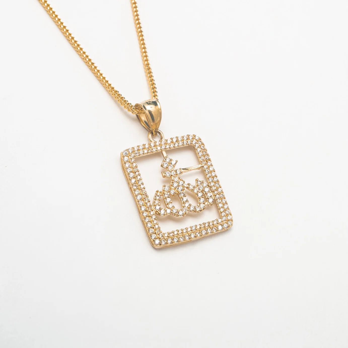 10K Solid Gold Crystal Allah Necklace