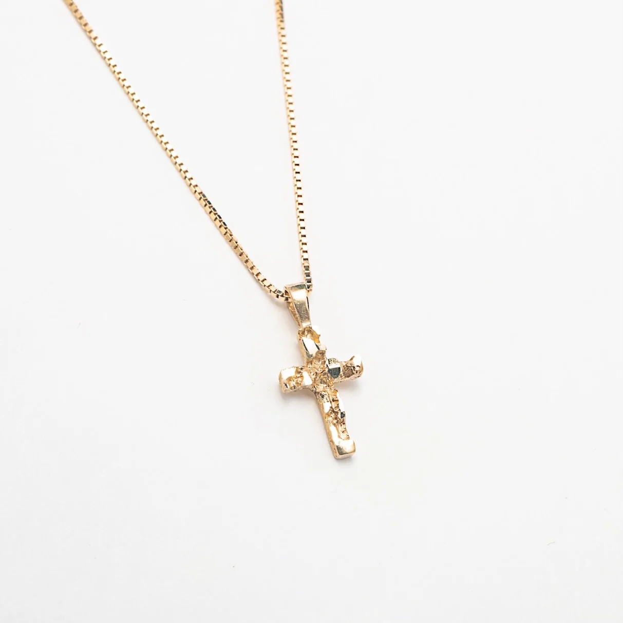 10K Solid Gold Mini Textured Cross Necklace