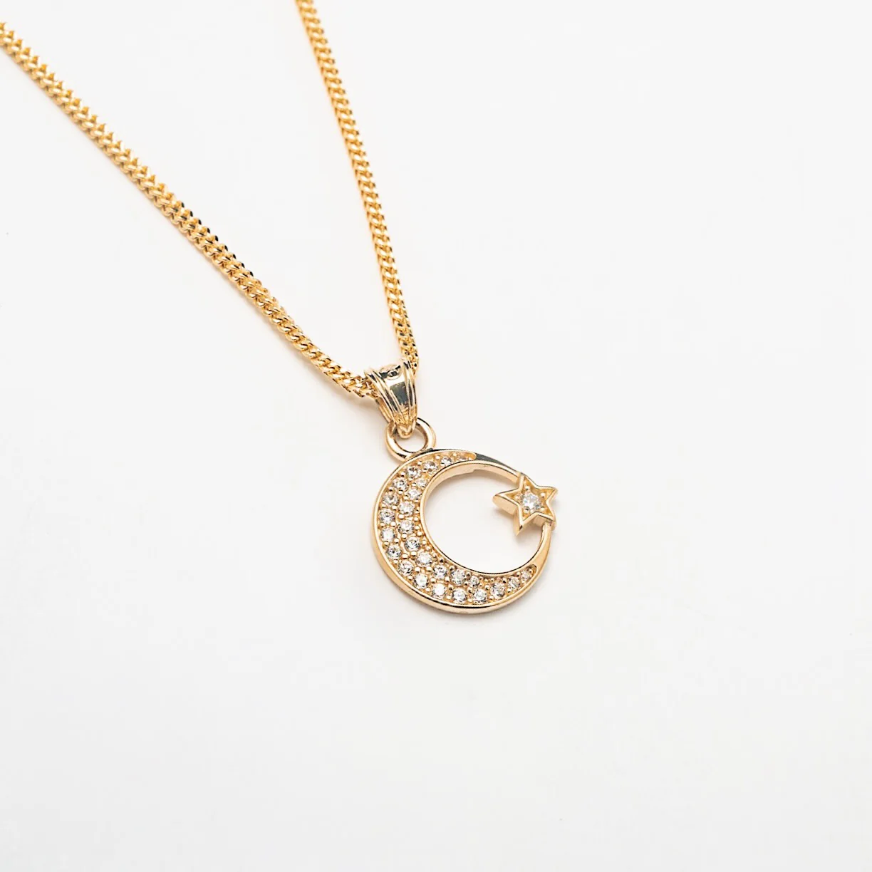 10K Solid Moon and Star Gold Necklace