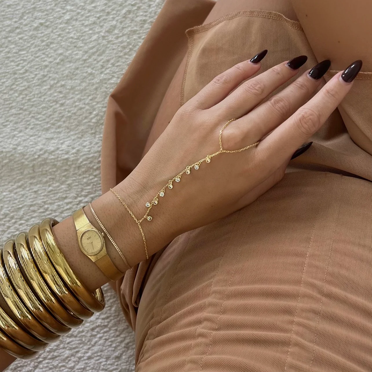 14k Gold Plated Crystal Hand Chain