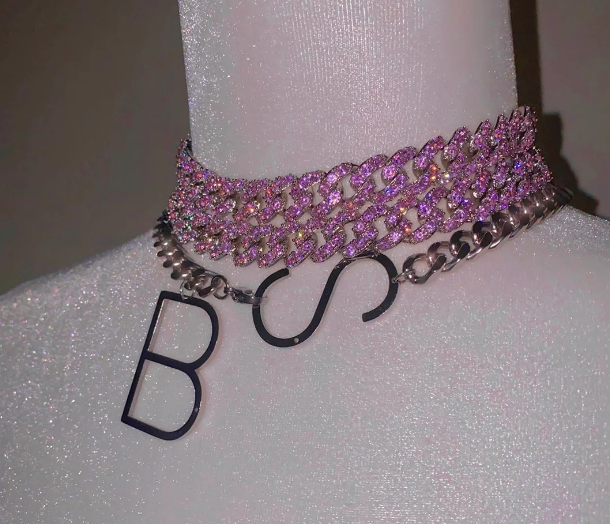 Barbie Pink Silver Cuban Link Choker - Image 2