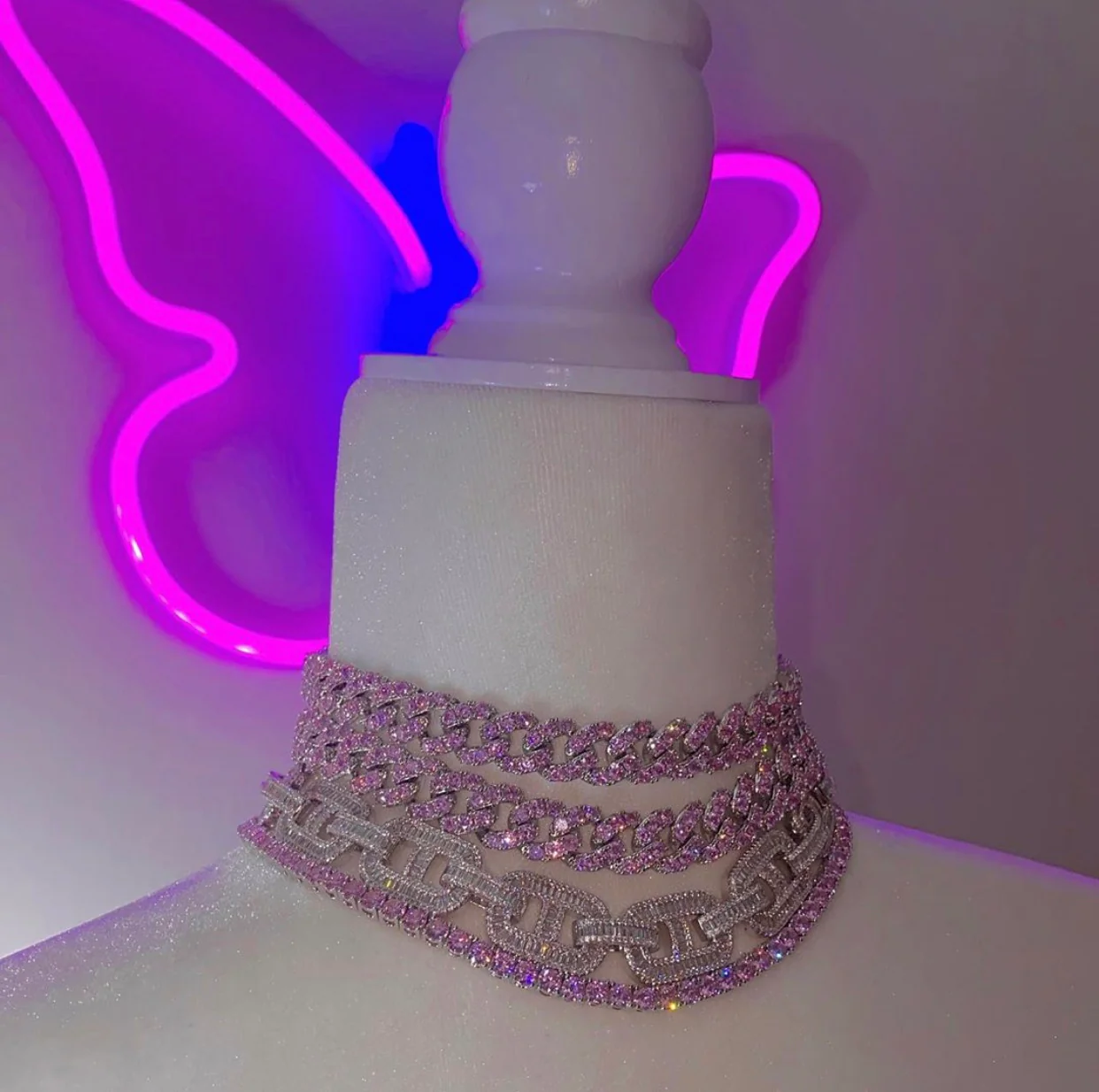 Barbie Pink Silver Cuban Link Choker - Image 3