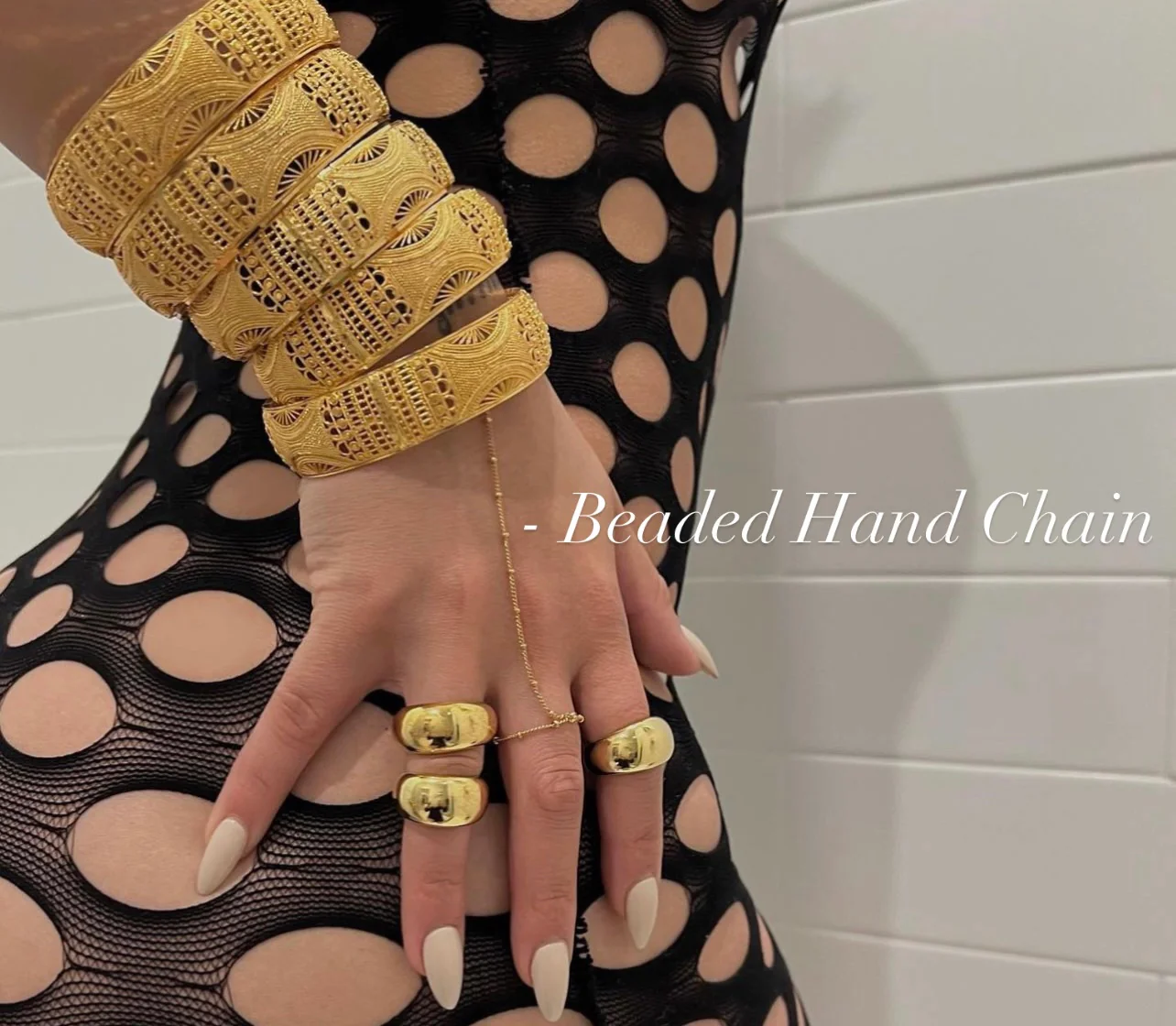 Gold Filled Beaded Hand Chain Bracelet - Image 2