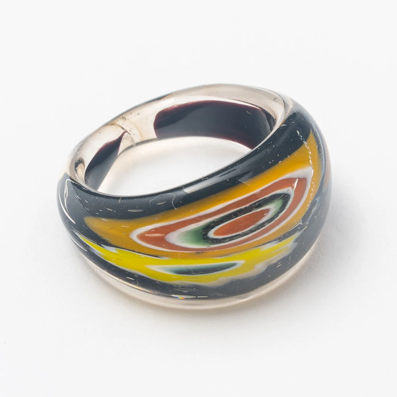 Black Floral Glass Ring