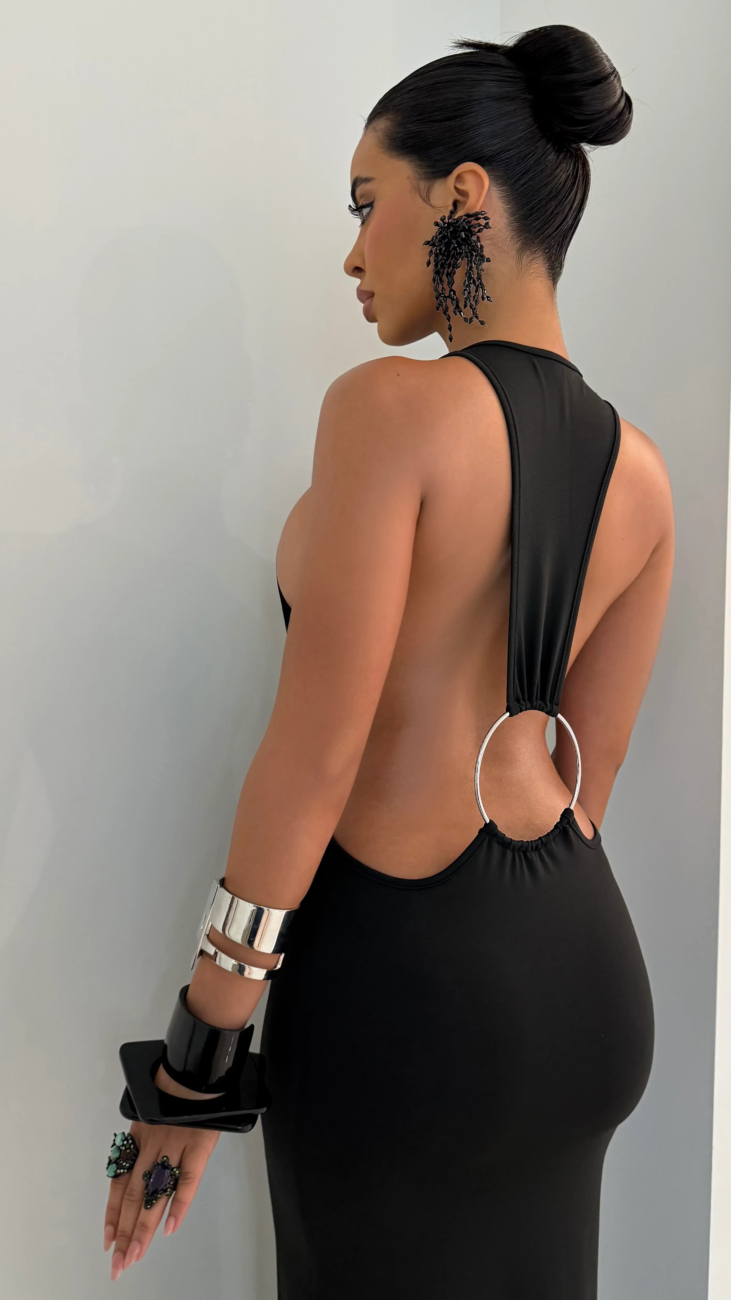 Black Maxi Ring Back Dress - Image 2