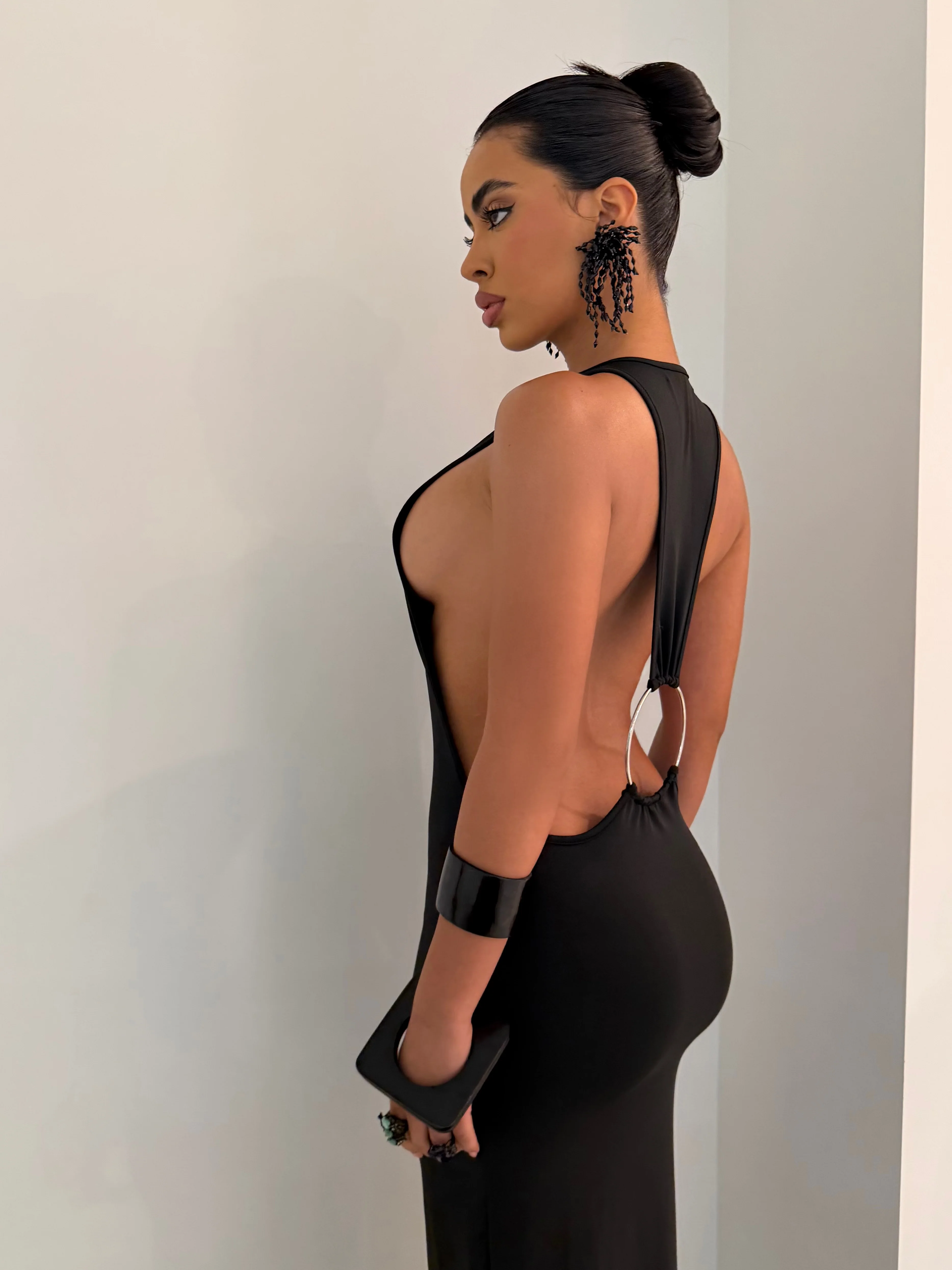 Black Maxi Ring Back Dress - Image 4