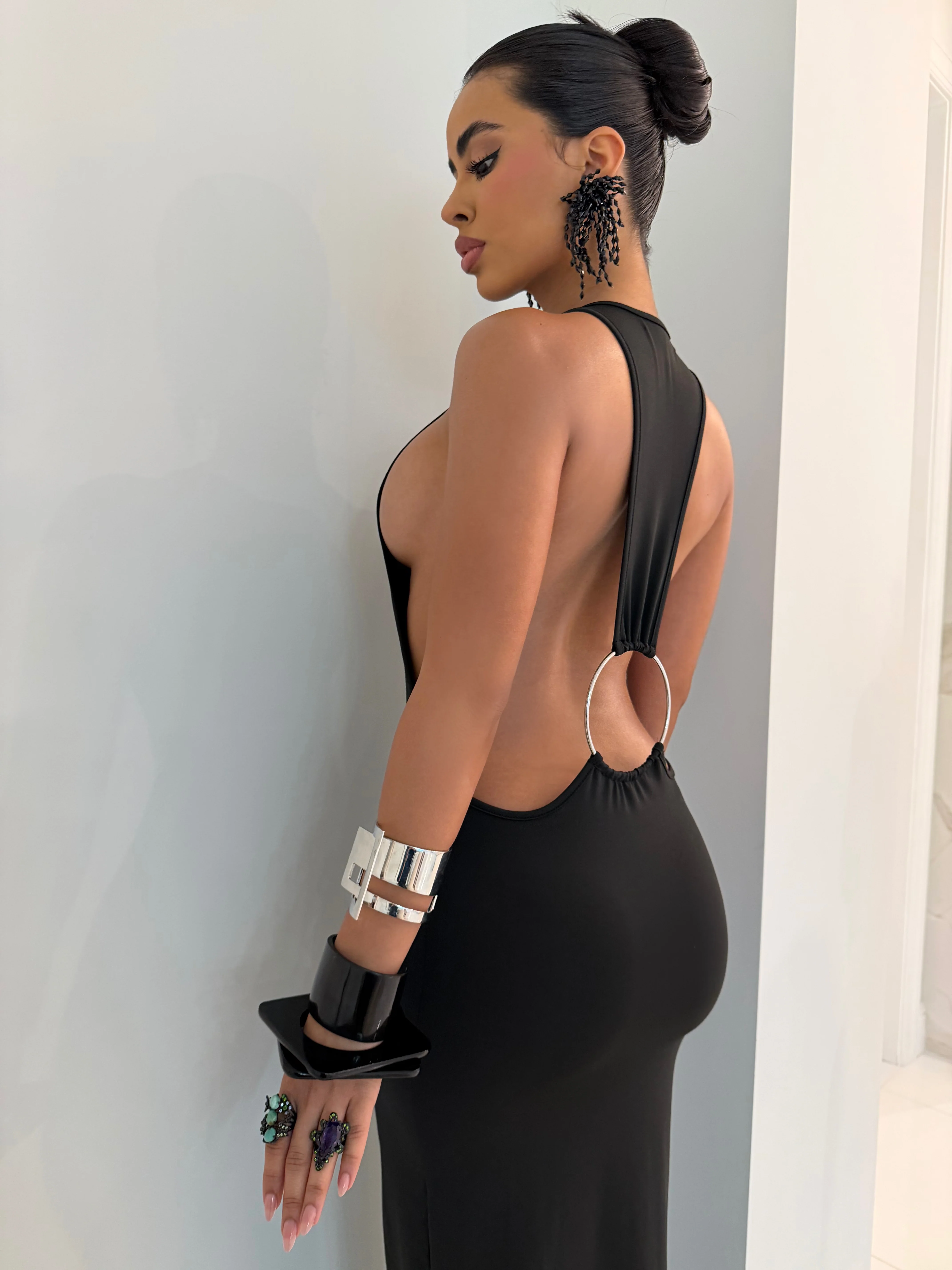 Black Maxi Ring Back Dress - Image 5