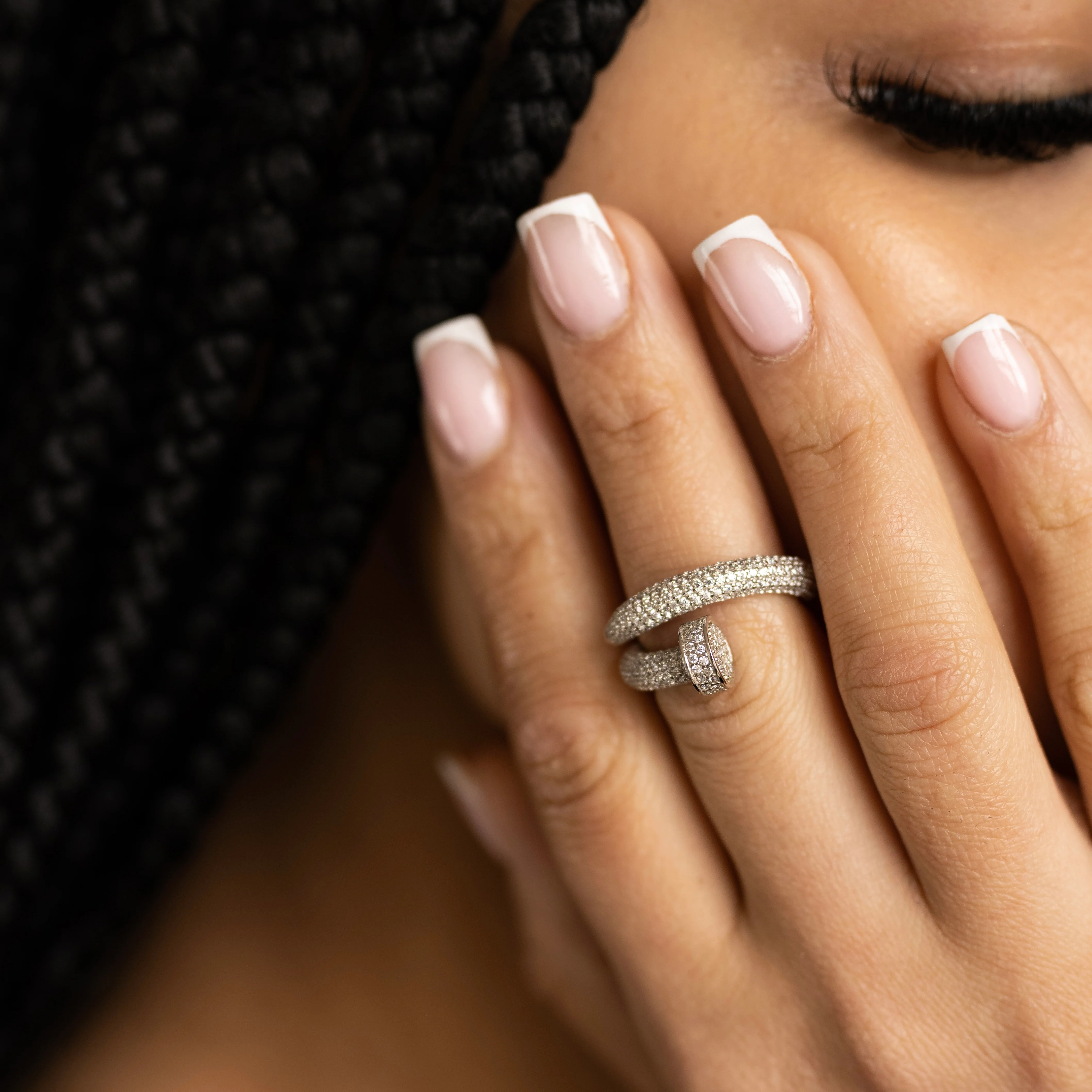 Crystal Silver Nail Wrap Ring