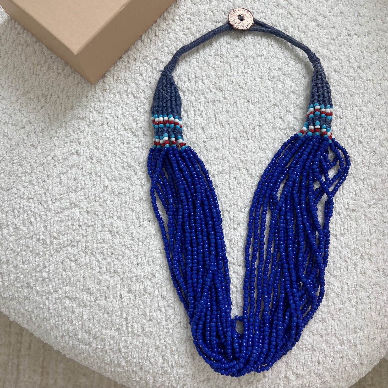Deep V Beaded Blue Necklace