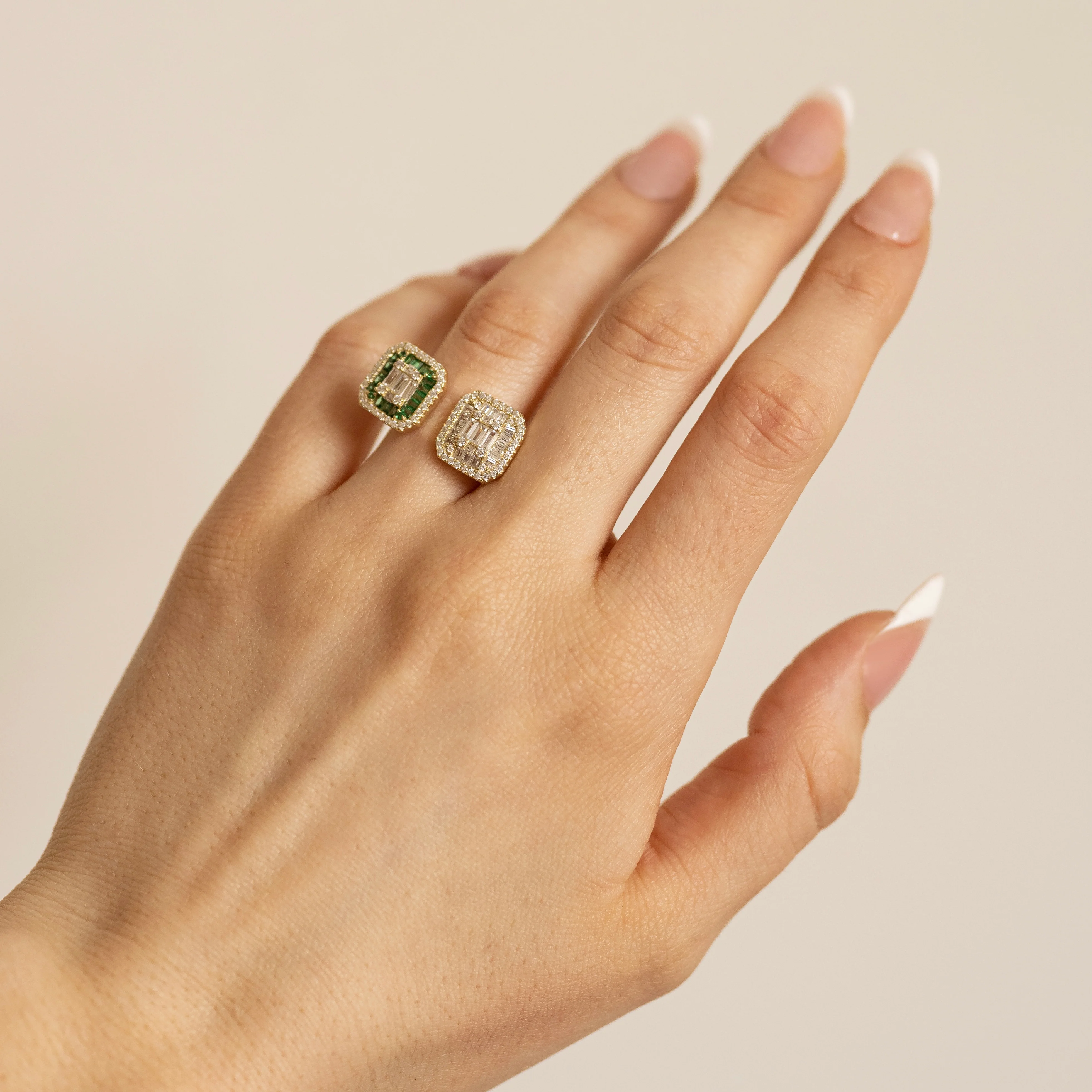 Double Green Baguette Cuff Ring