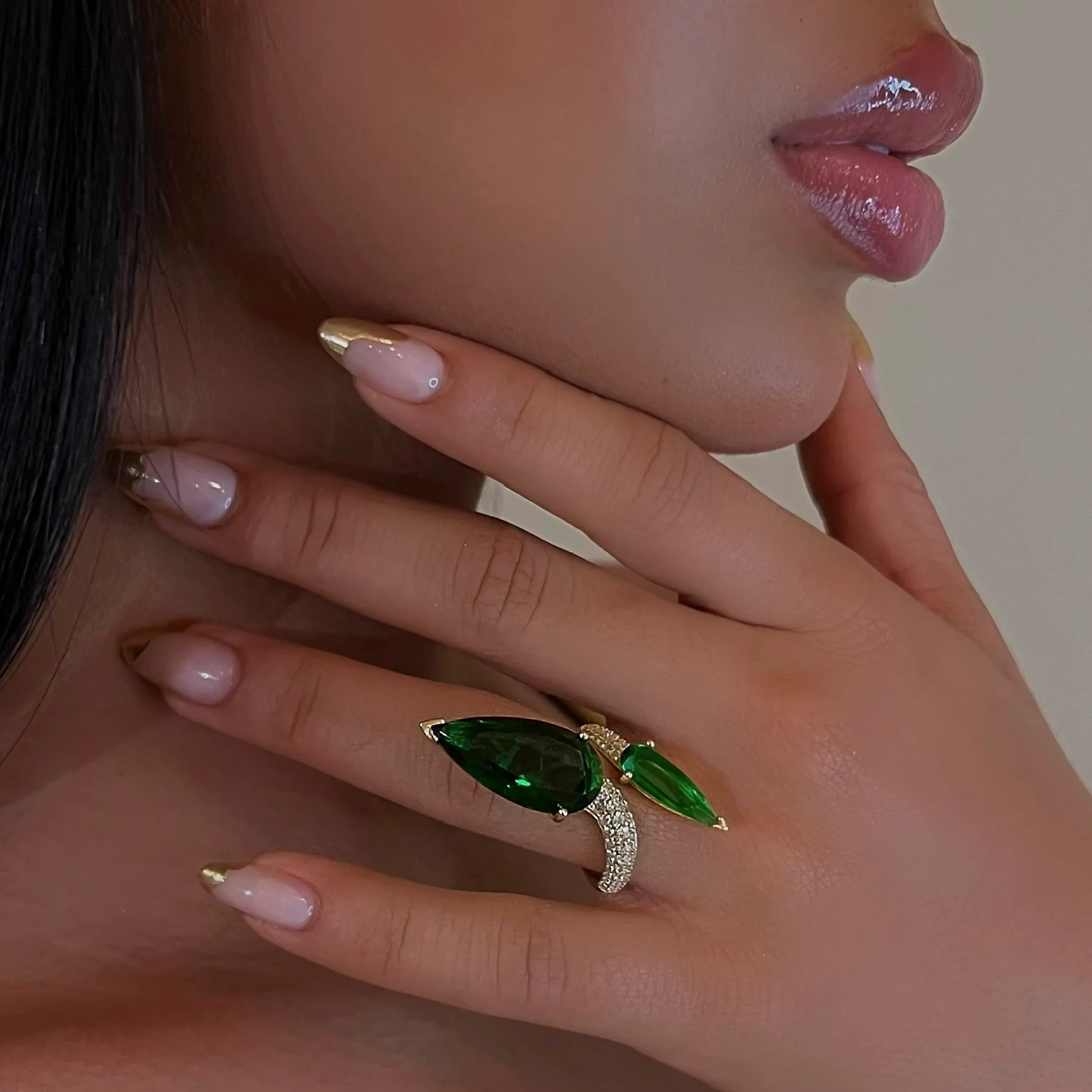 Emerald Double Pear Silver Wrap