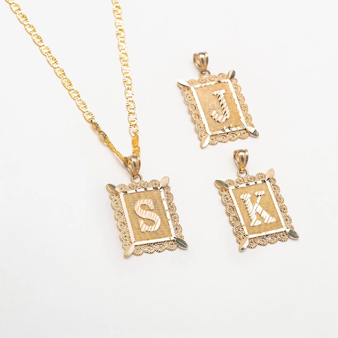 Framed 10K Solid Gold Initial Necklace