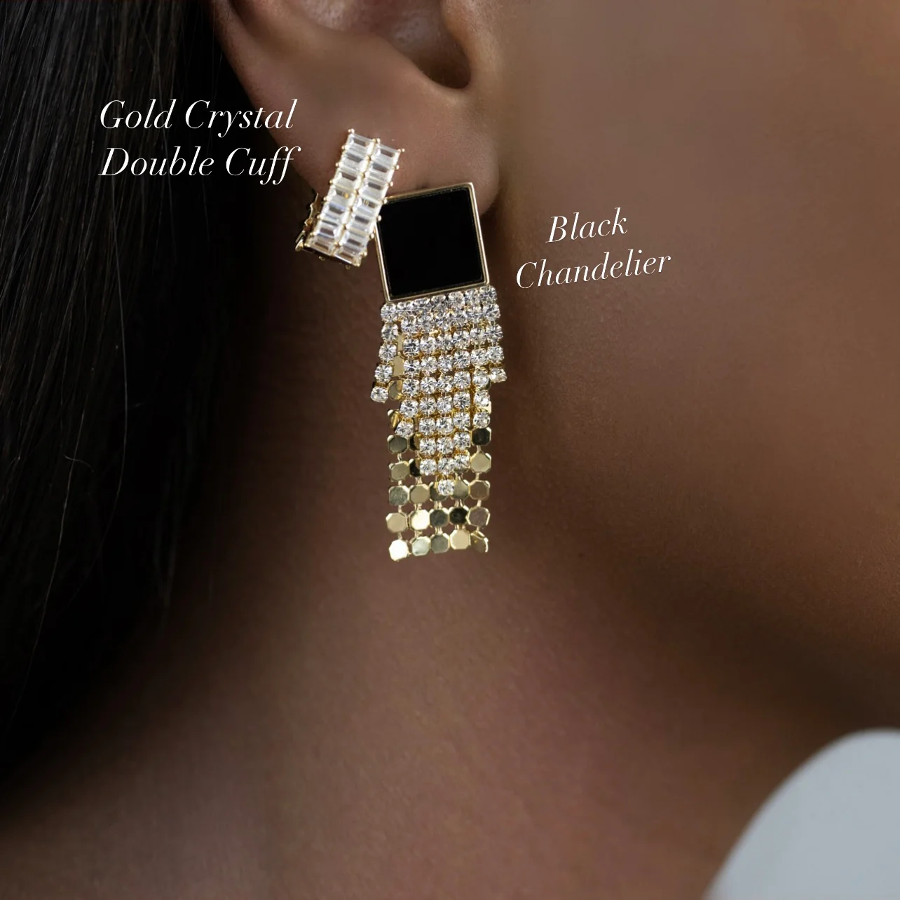 Gold Crystal Double Cuff Earring - Image 2