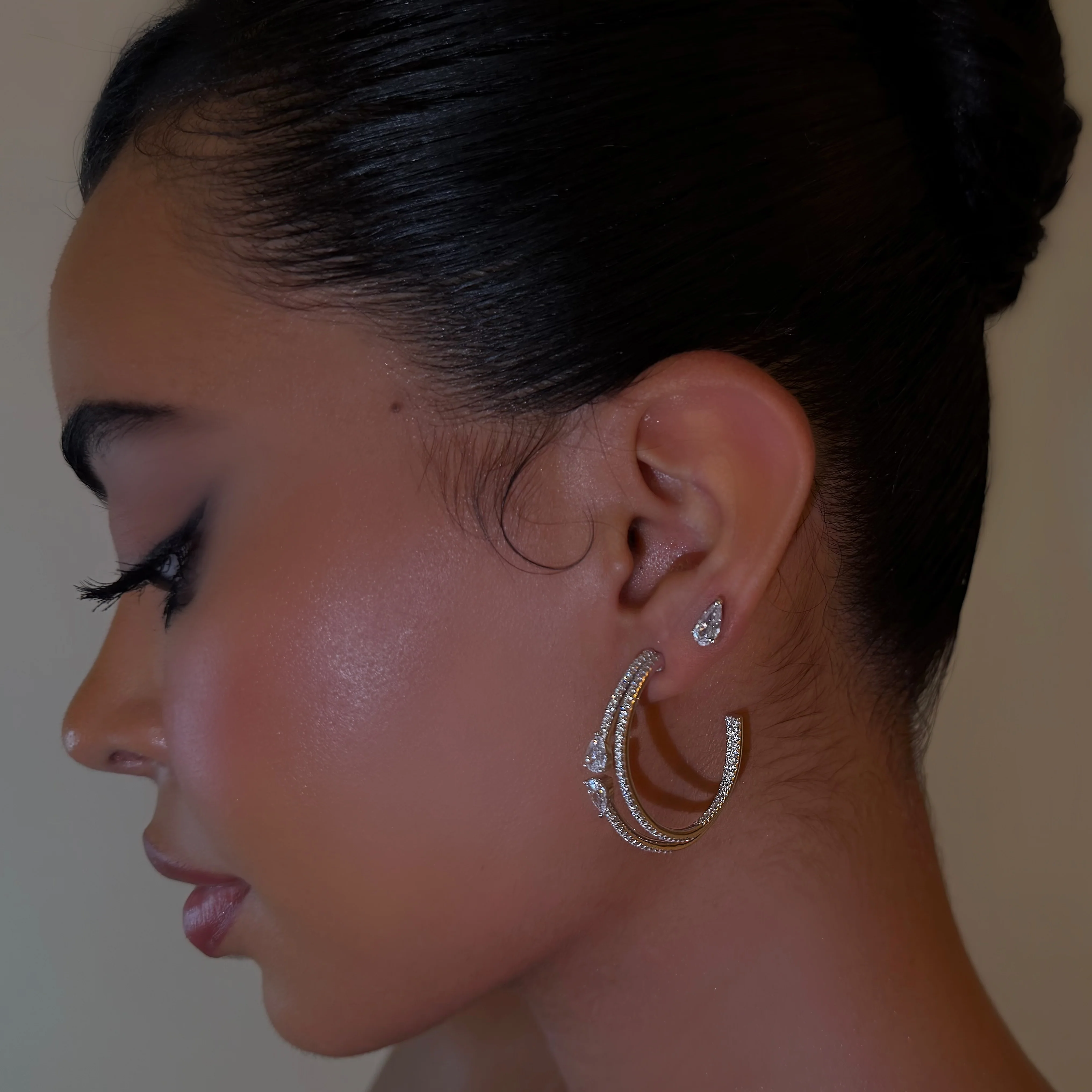 Gold Pear Crystal Hoop