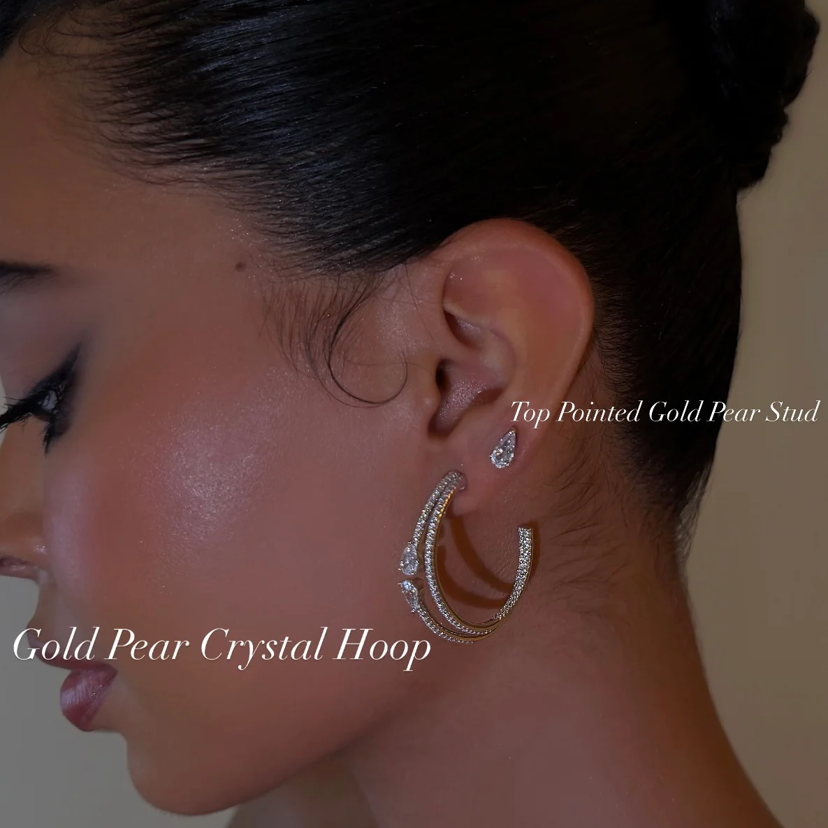Gold Pear Crystal Hoop - Image 2