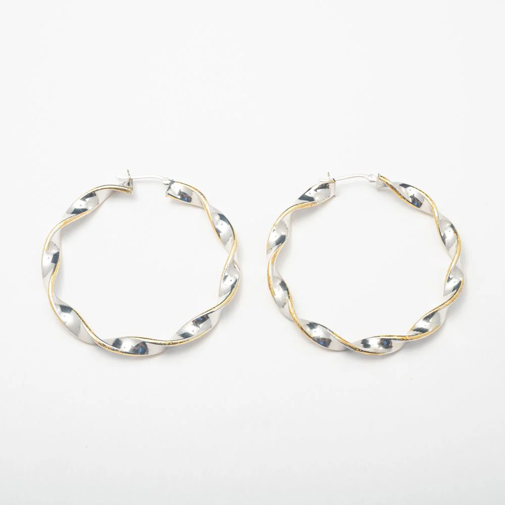 Gold Silver Large Swirl Hoops