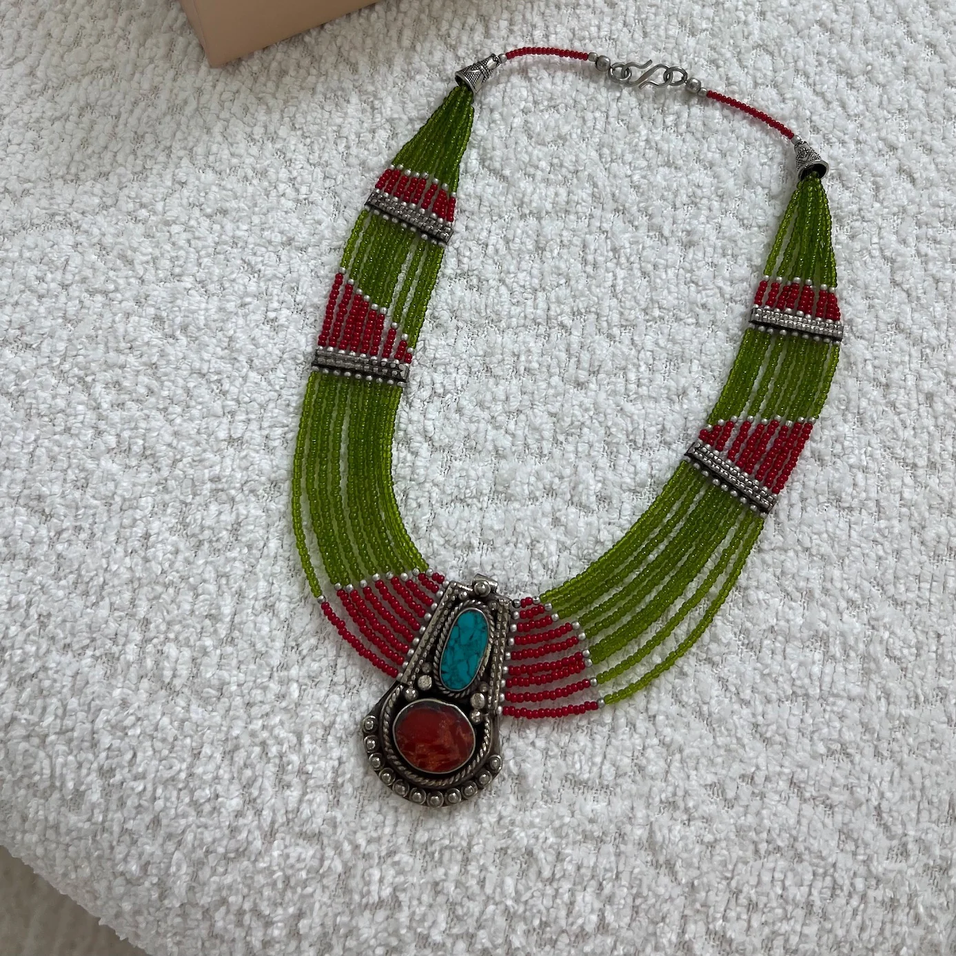 Green and Red Beaded Necklace