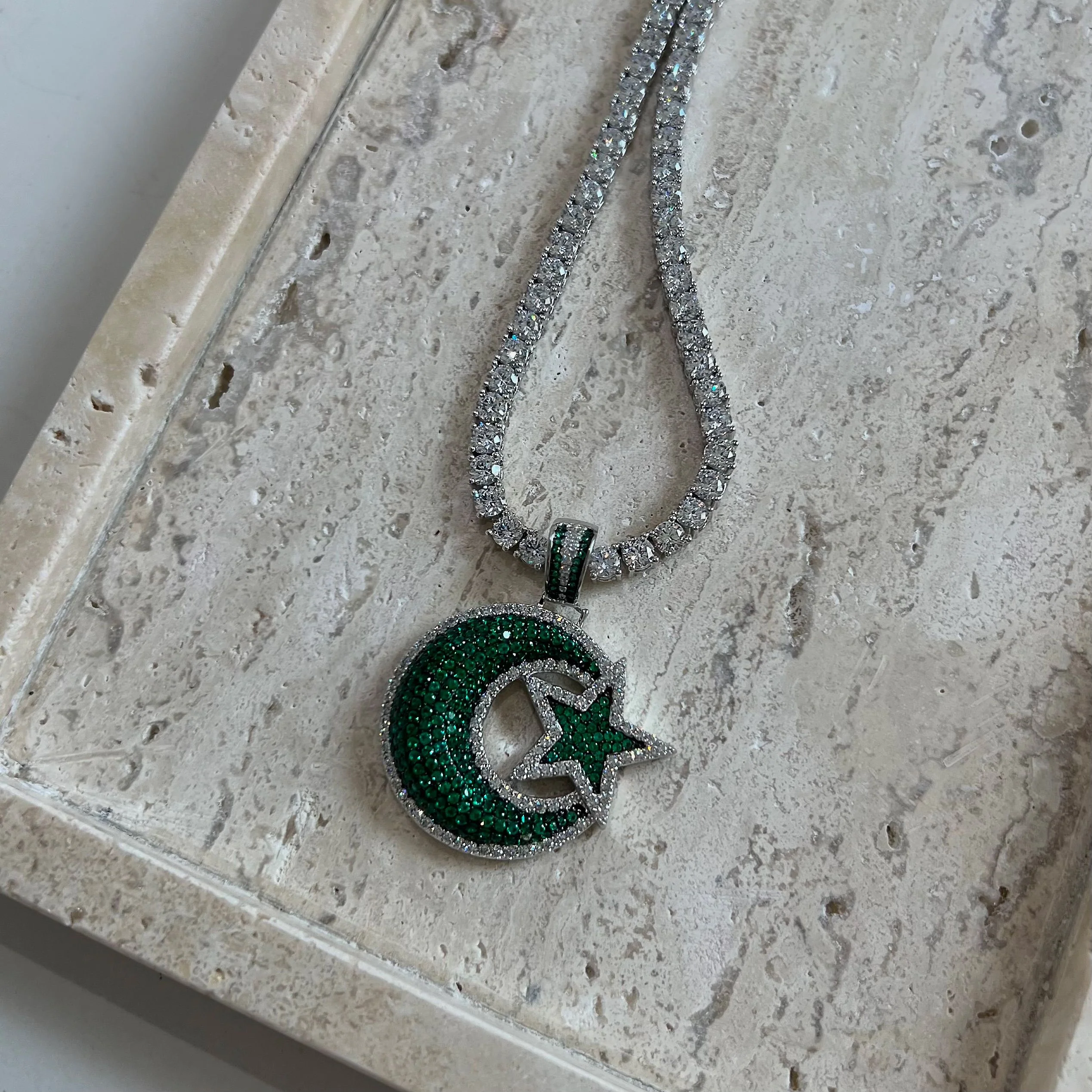 Green Moon and Star Chain