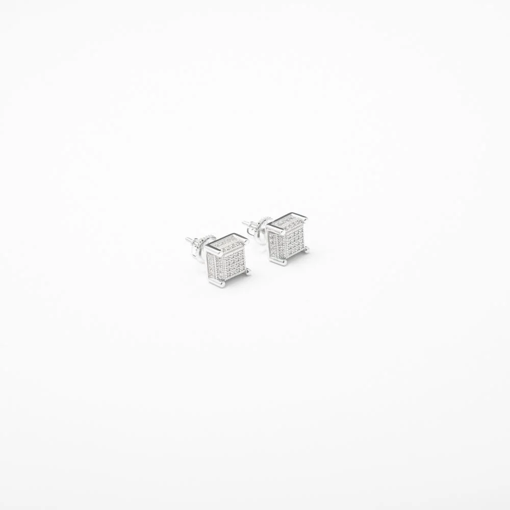 Iced Silver Square Studs