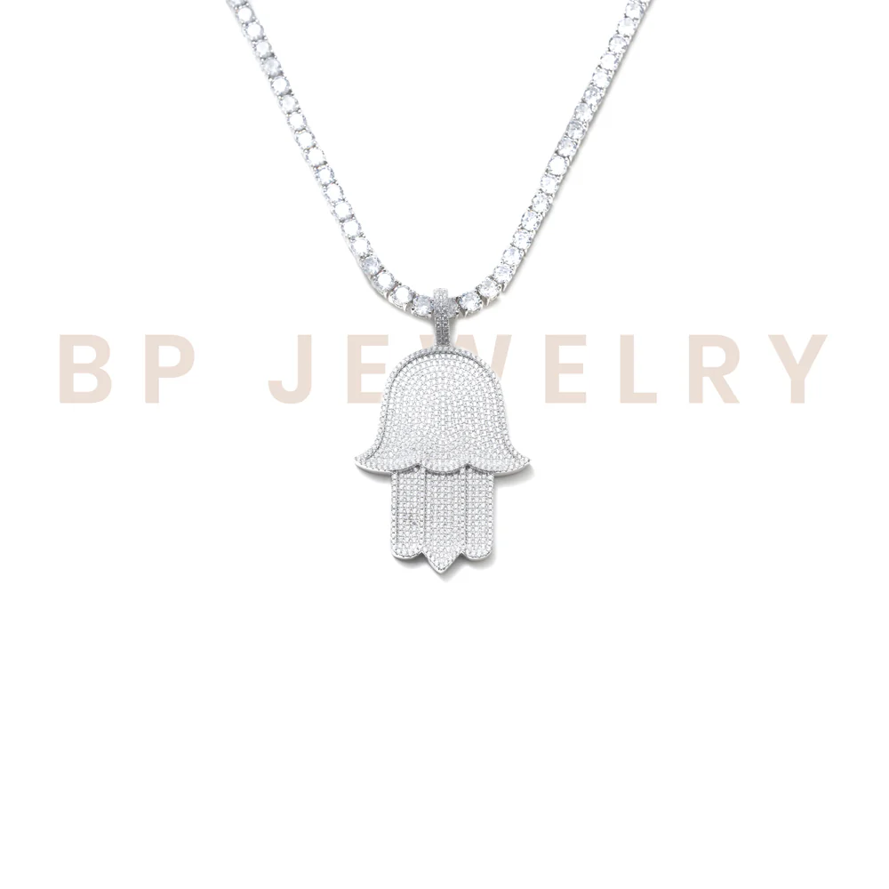 Large Crystal Hamsa Silver Set