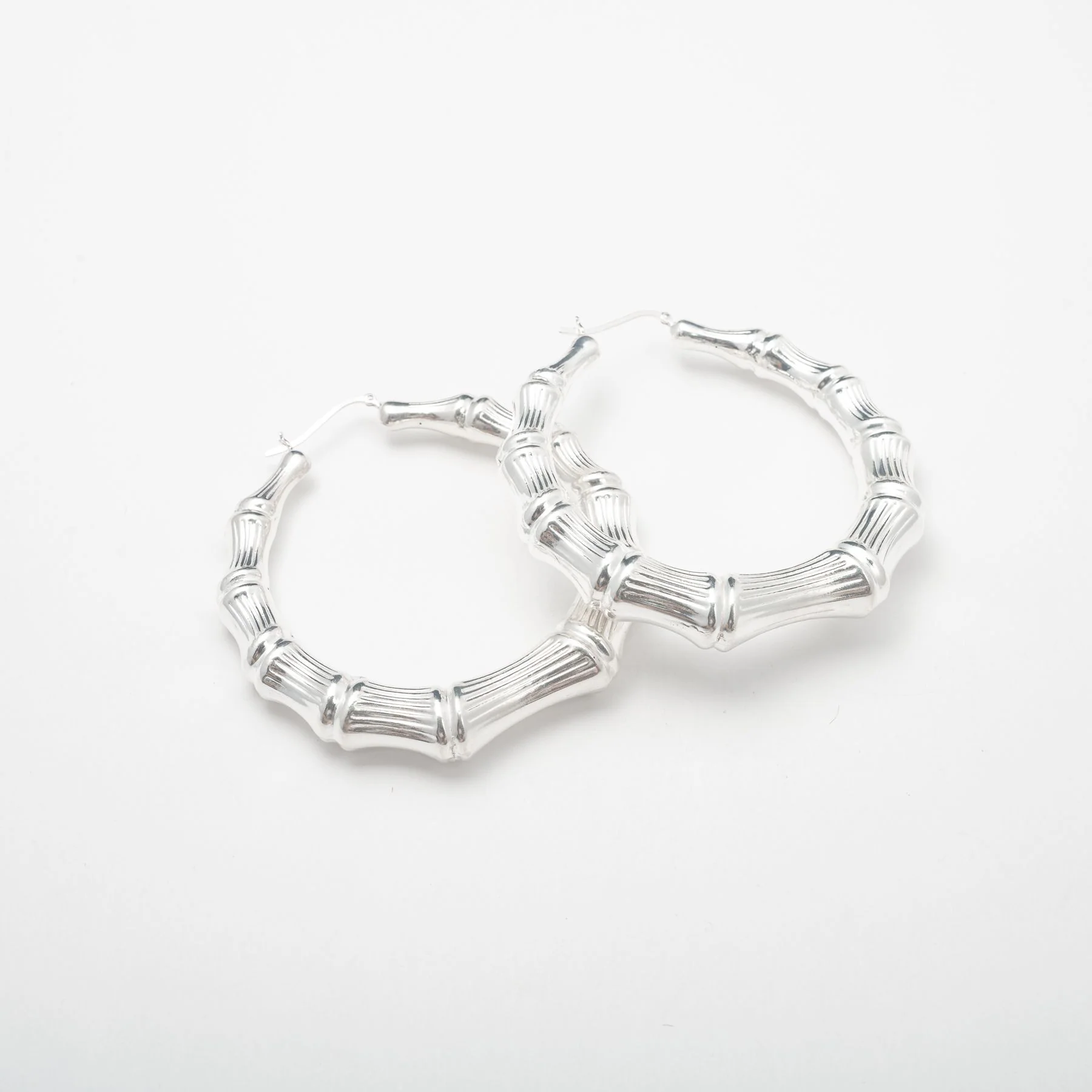 Large Silve Bamboo Hoops
