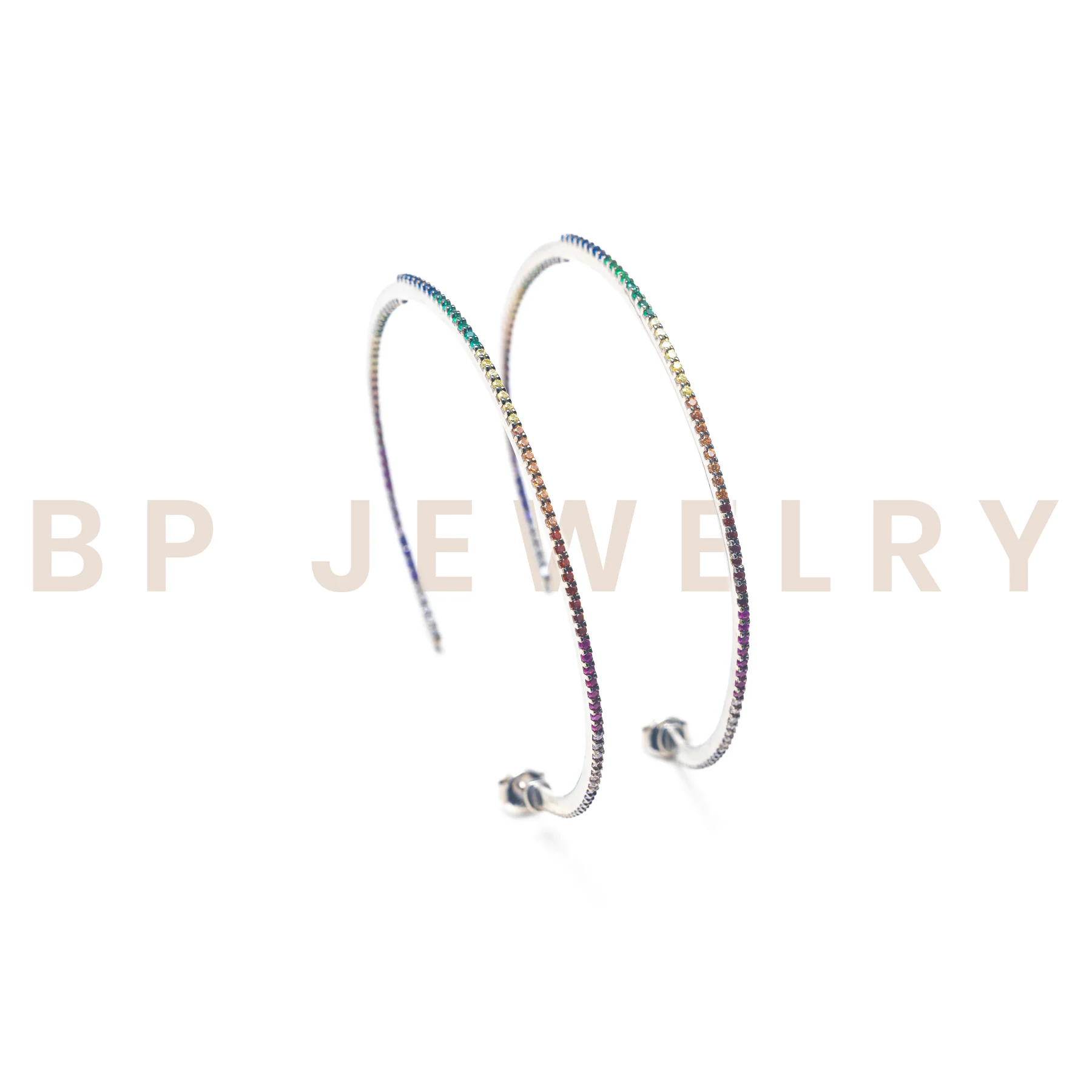 Large Skinny Silver Rainbow Hoops