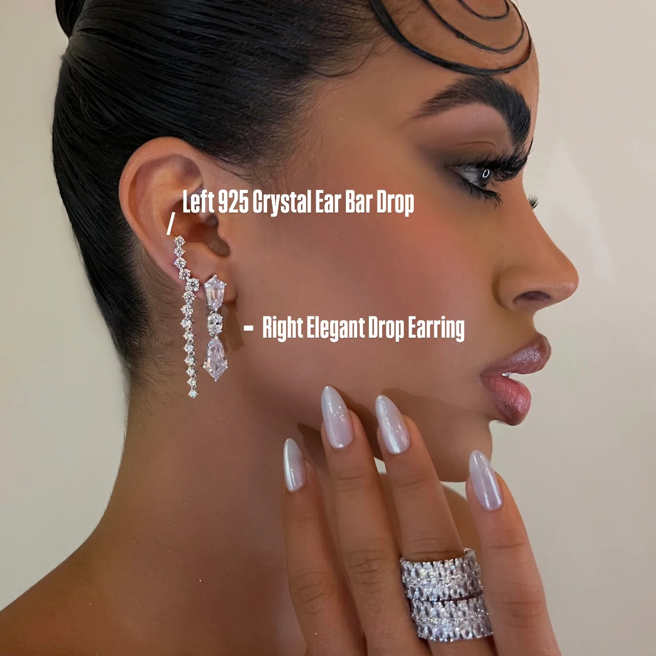 Left 925 Crystal Ear Bar Drop - Image 2