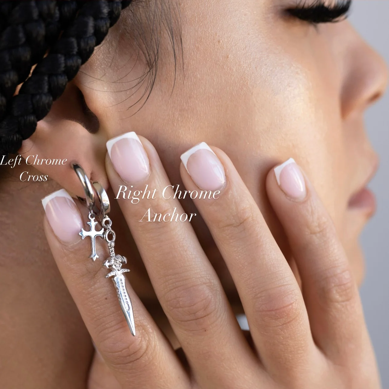 Left Chrome Cross Earrings - Image 2