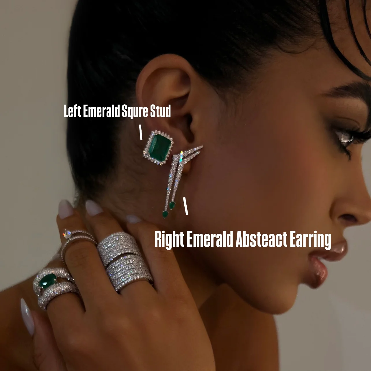 Left Emerald Square Stud - Image 2
