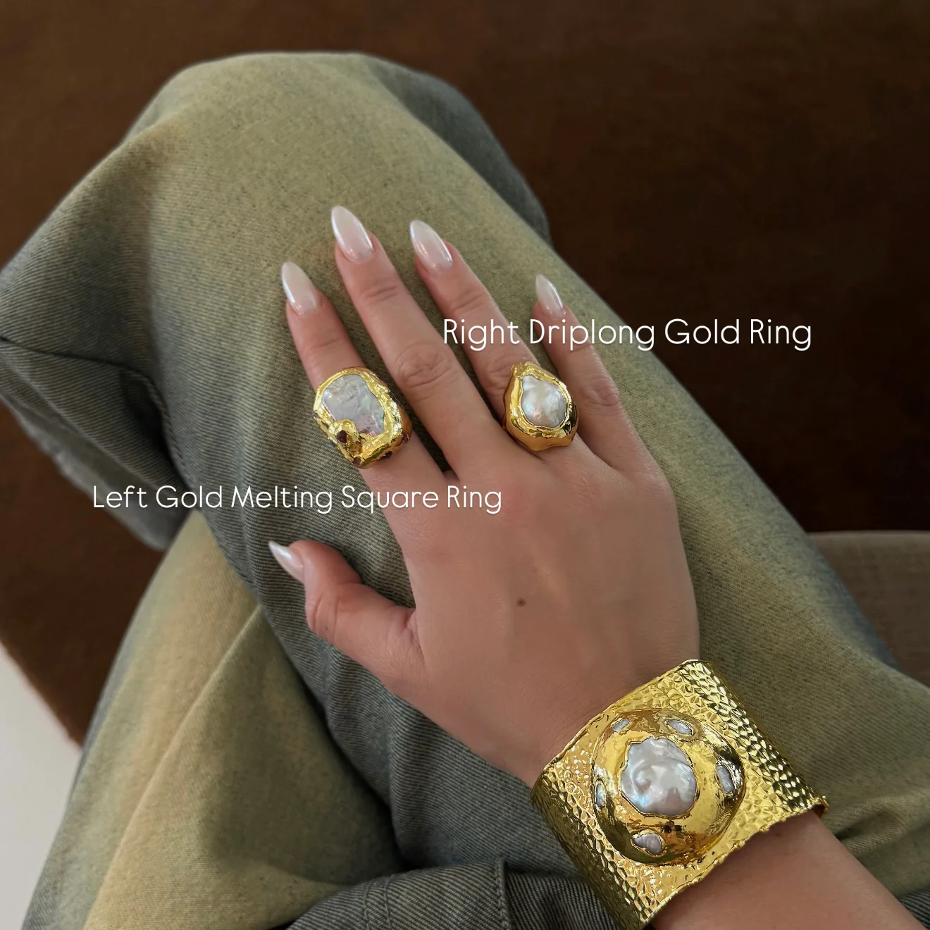 Left Gold Melting Square Ring - Image 2