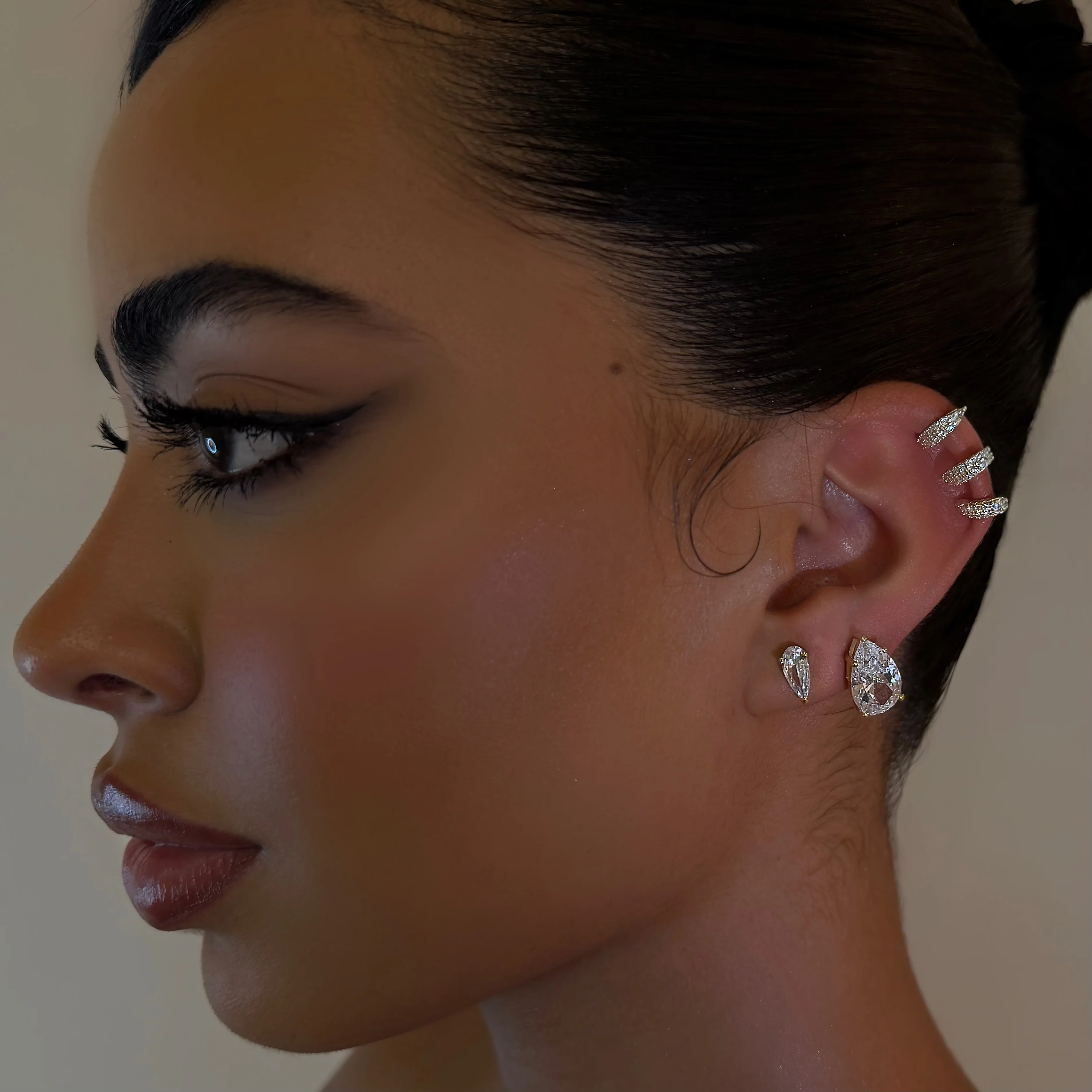 Left Gold Pointed Pear Stud