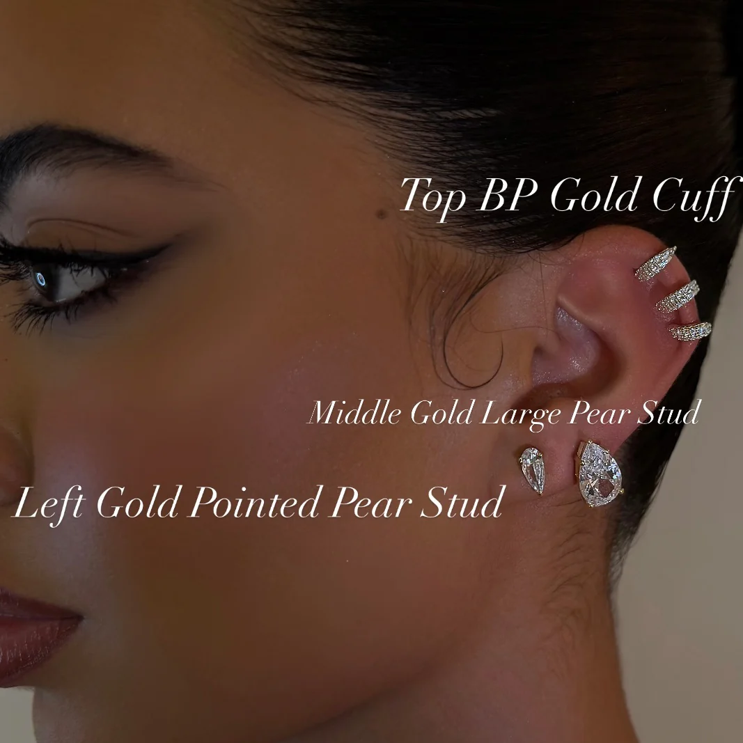 Left Gold Pointed Pear Stud - Image 2