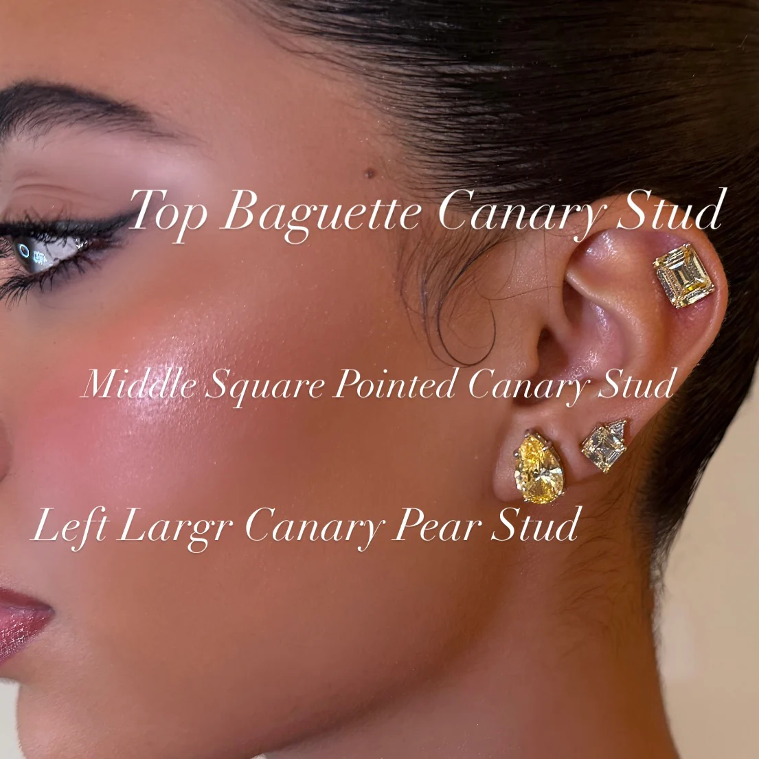 Left Large Canary Pear Stud - Image 2