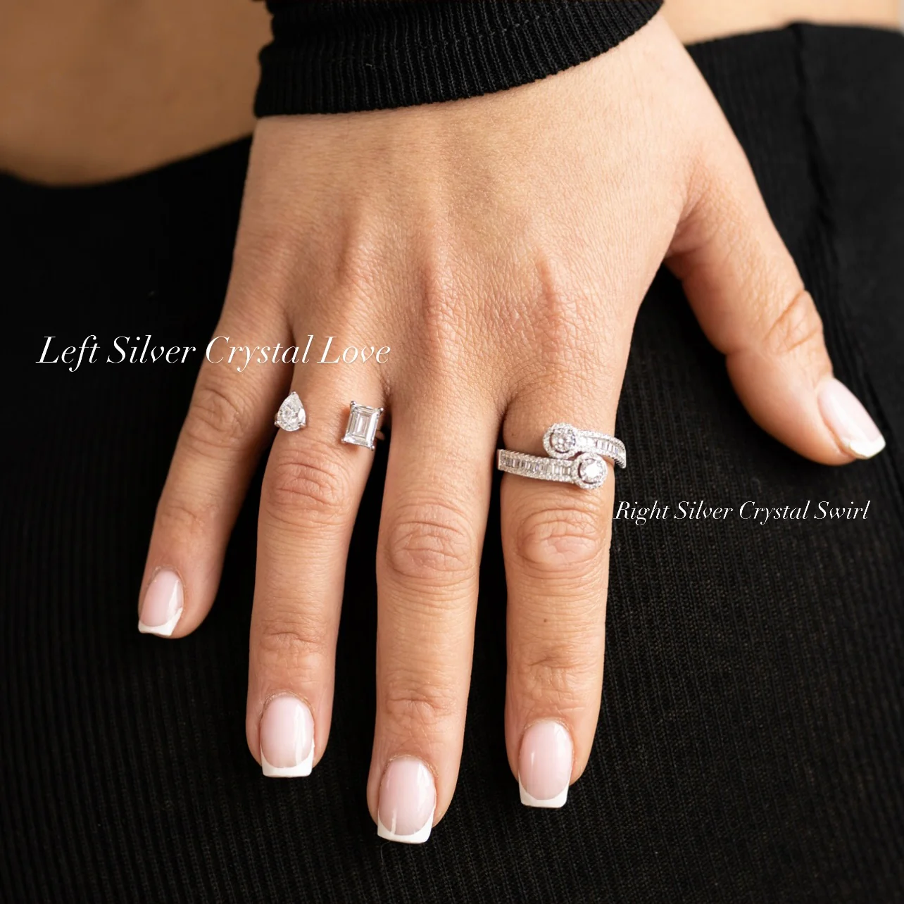 Left Silver Crystal Love Cuff Ring - Image 2