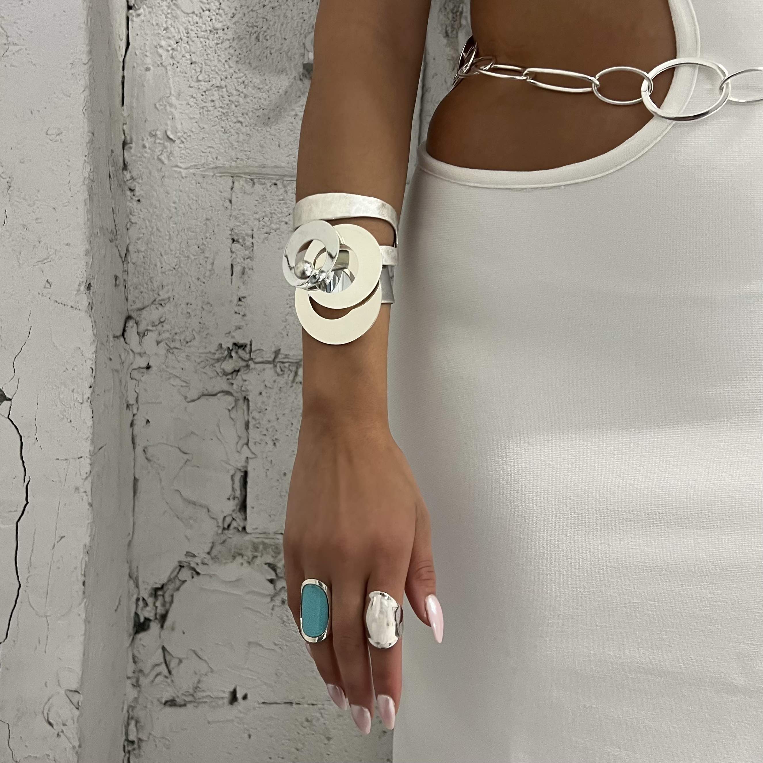 Left Turquoise Chrome Cuff Ring