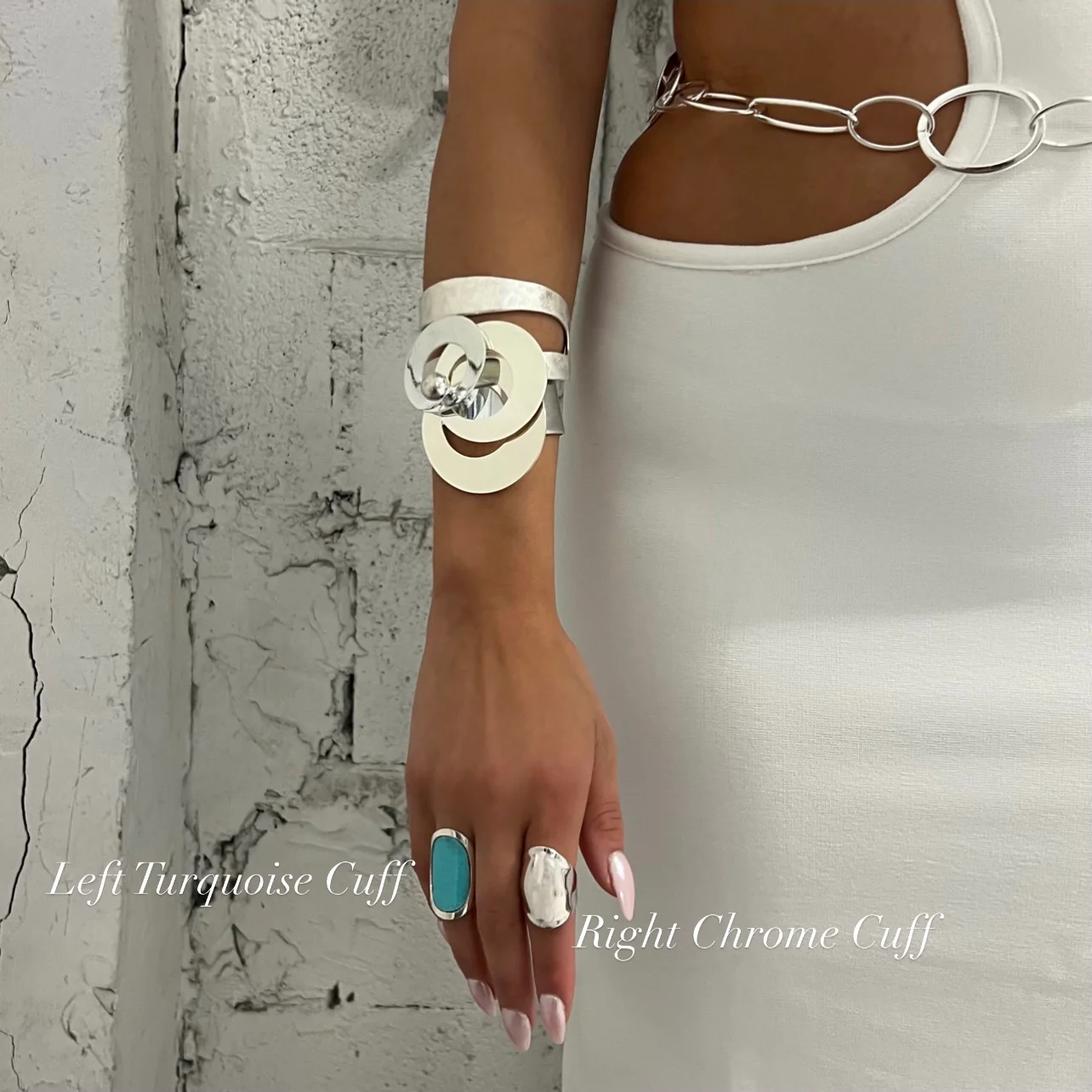 Left Turquoise Chrome Cuff Ring - Image 2