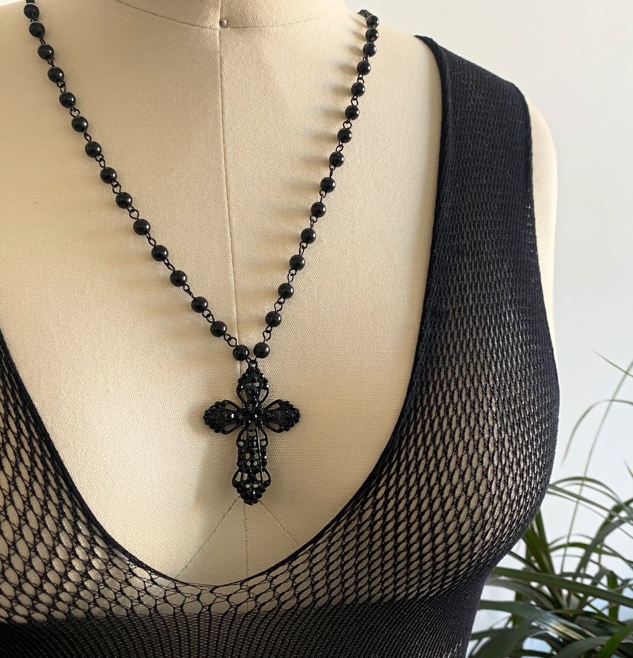 Long Black Cross Necklace