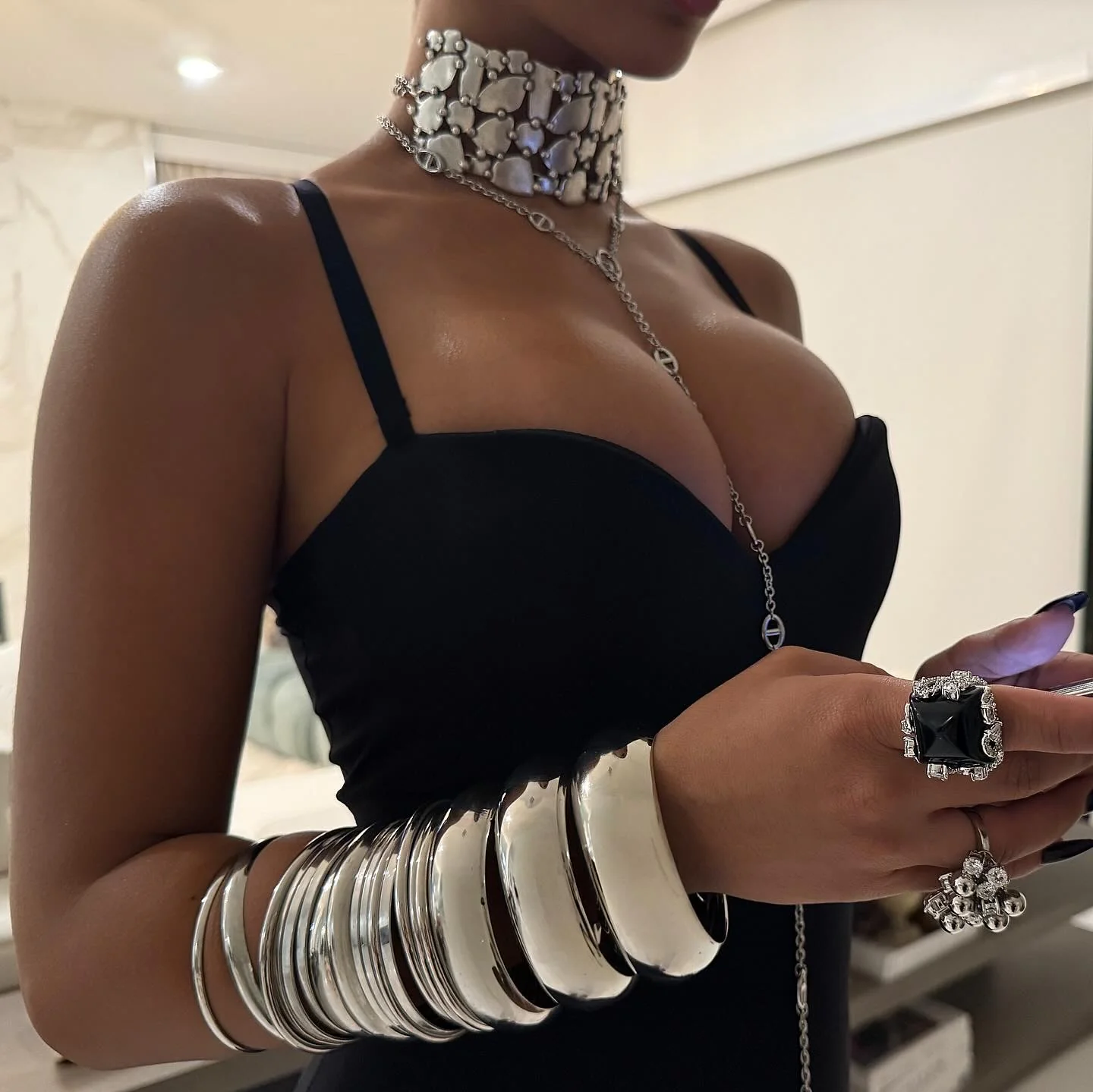 Long Chrome Lock Necklace
