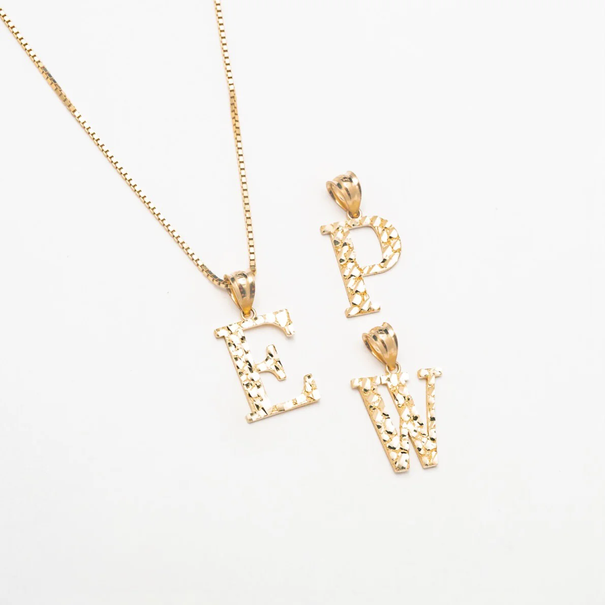 Medium Textured 10K Solid Gold Initial Necklace