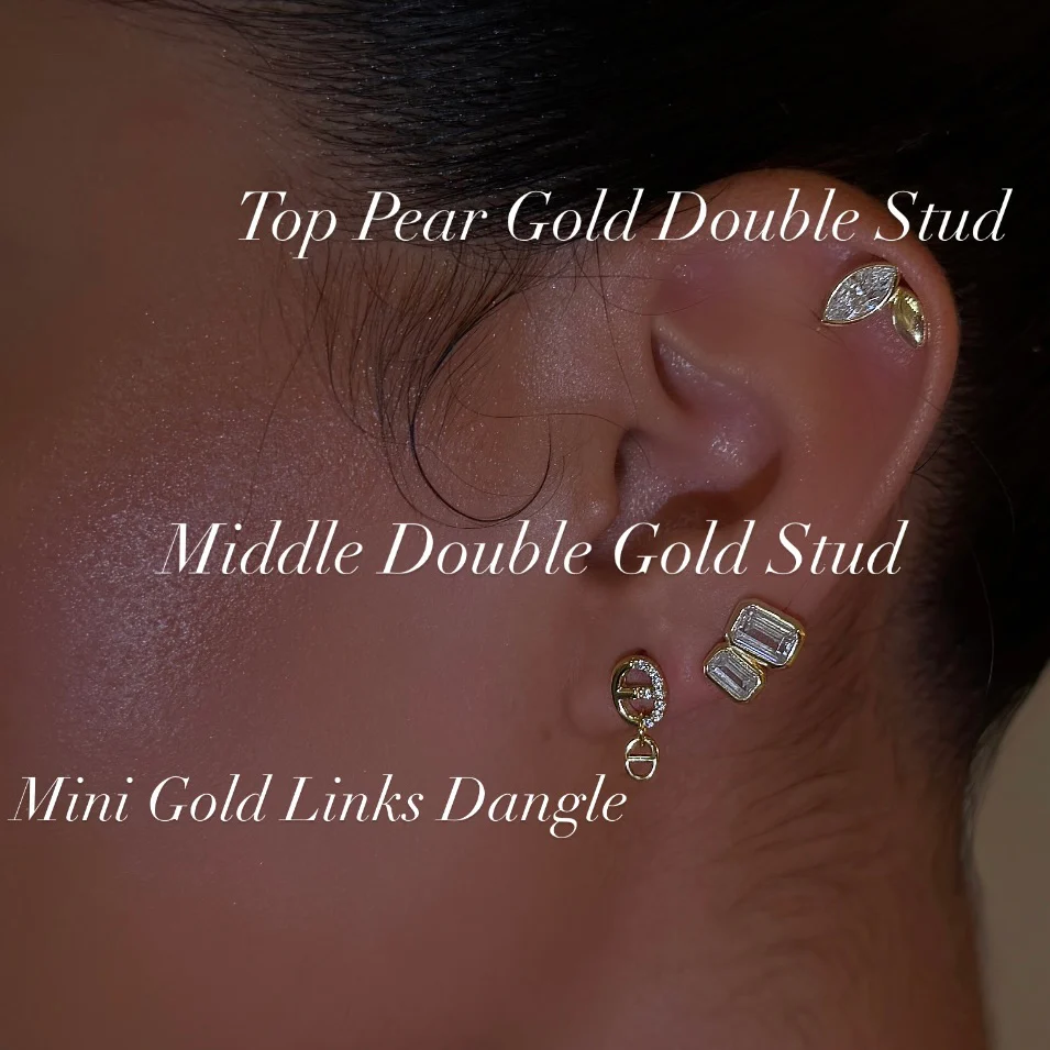 Mini Gold Links Dangle Stud - Image 2