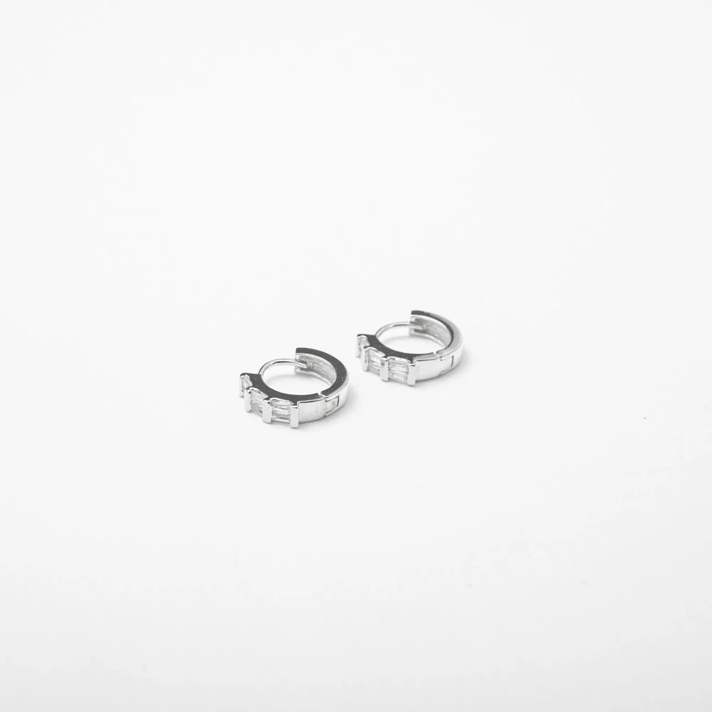 Mini Silver Baguette Hoops