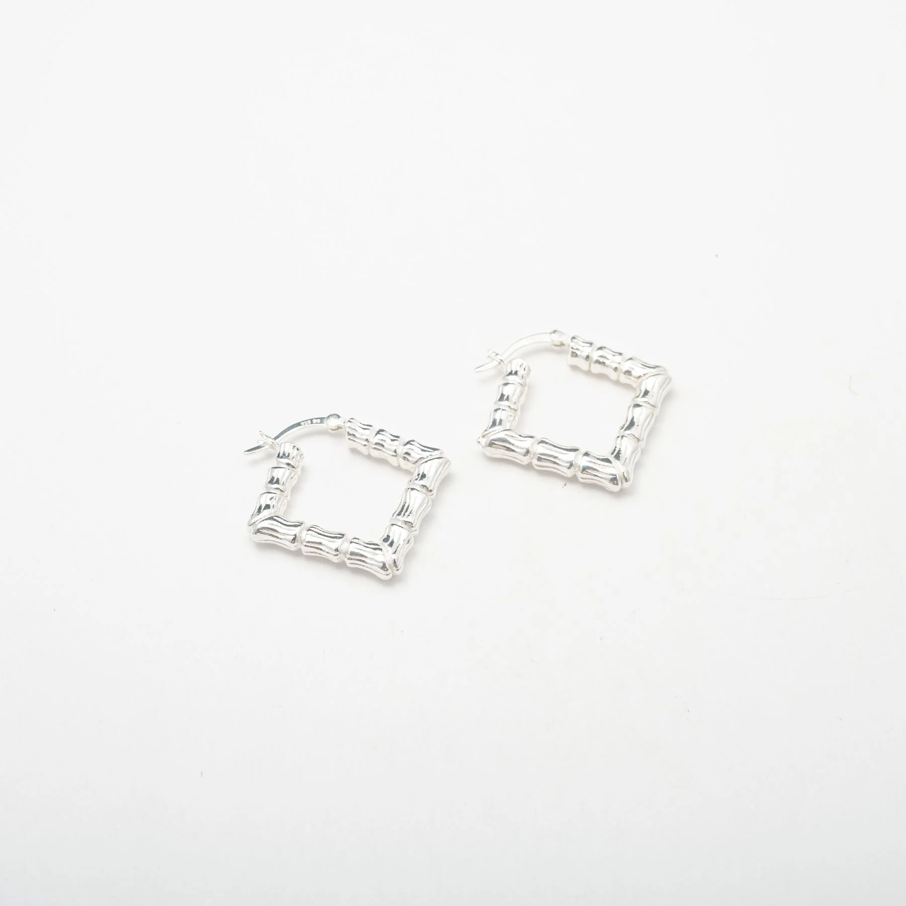 Mini Square Silver Bamboo Hoops