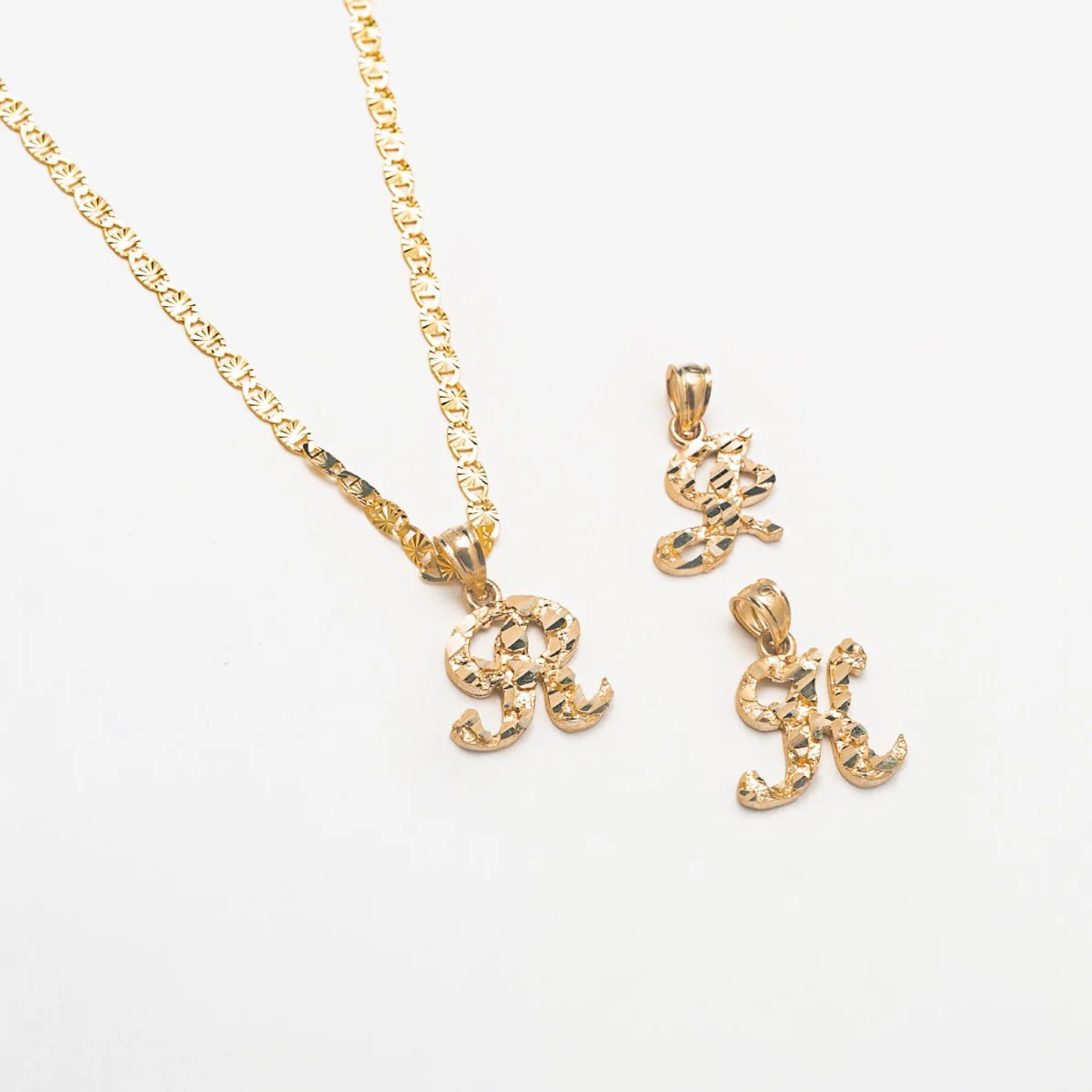 Mini Textured 10K Solid Gold Initial Necklace