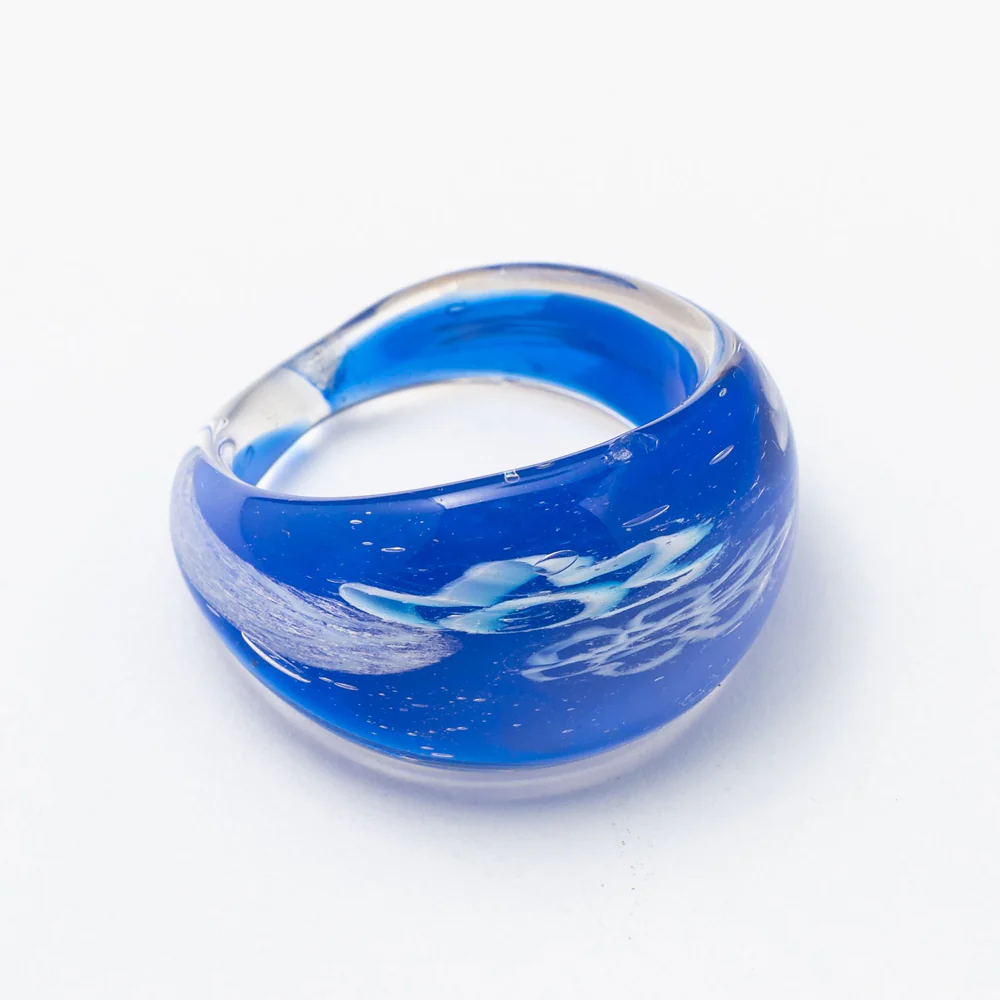 Navy Blue Floral Glass Ring