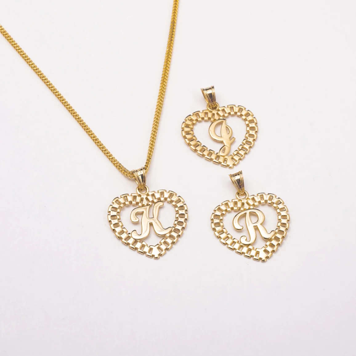 New Heart Links 10K Solid Gold Initial Necklace
