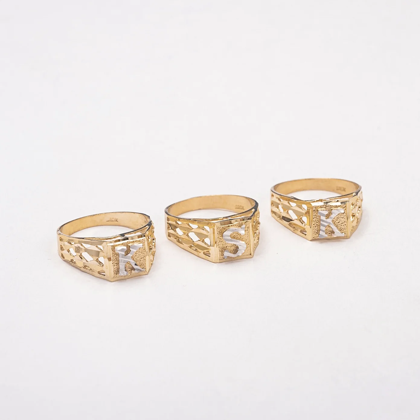 New Mini Square 10K Solid Gold Initial Ring