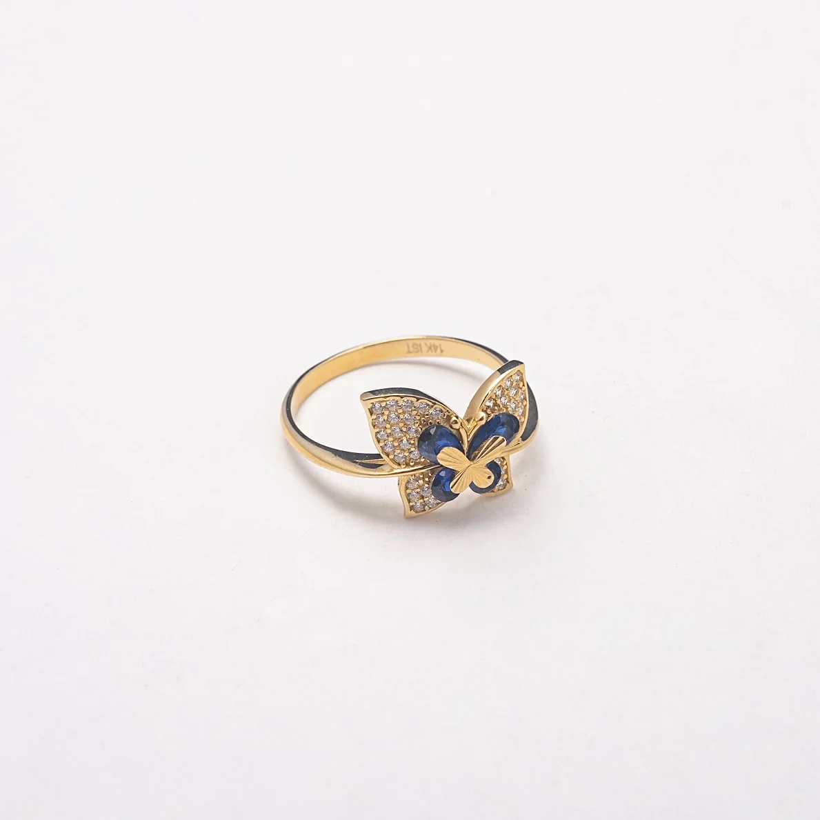 New Single Sapphire Butterfly 10K Solid Gold Ring
