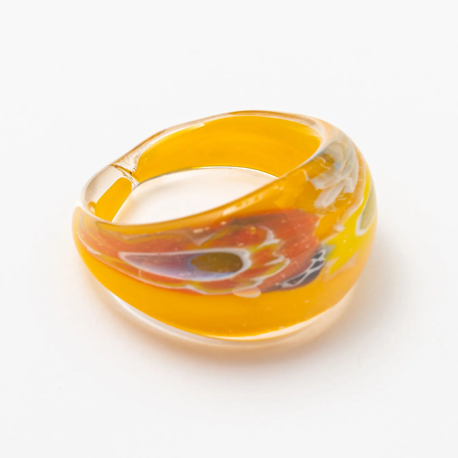Orange Floral Glass Ring