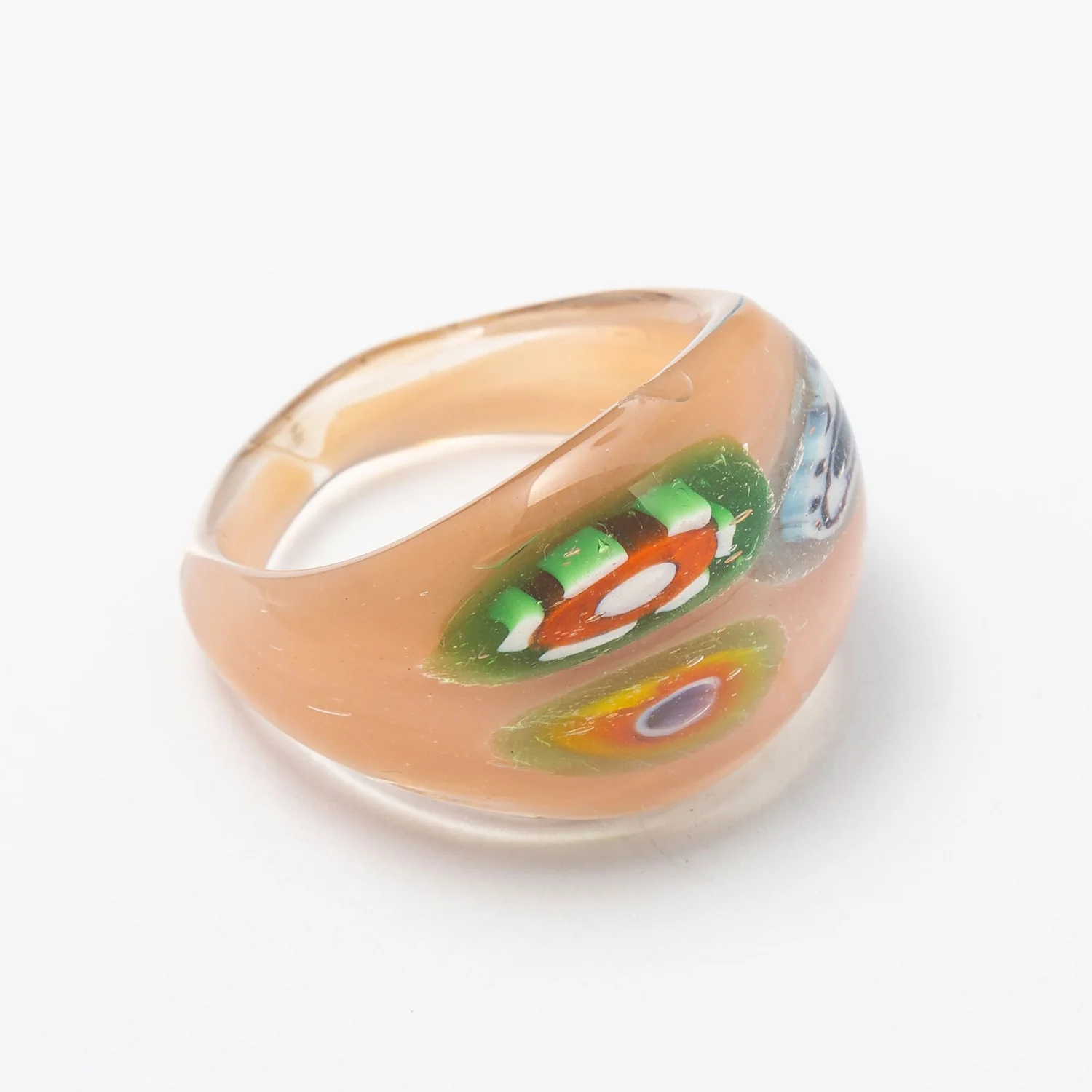 Peach Floral Glass Ring