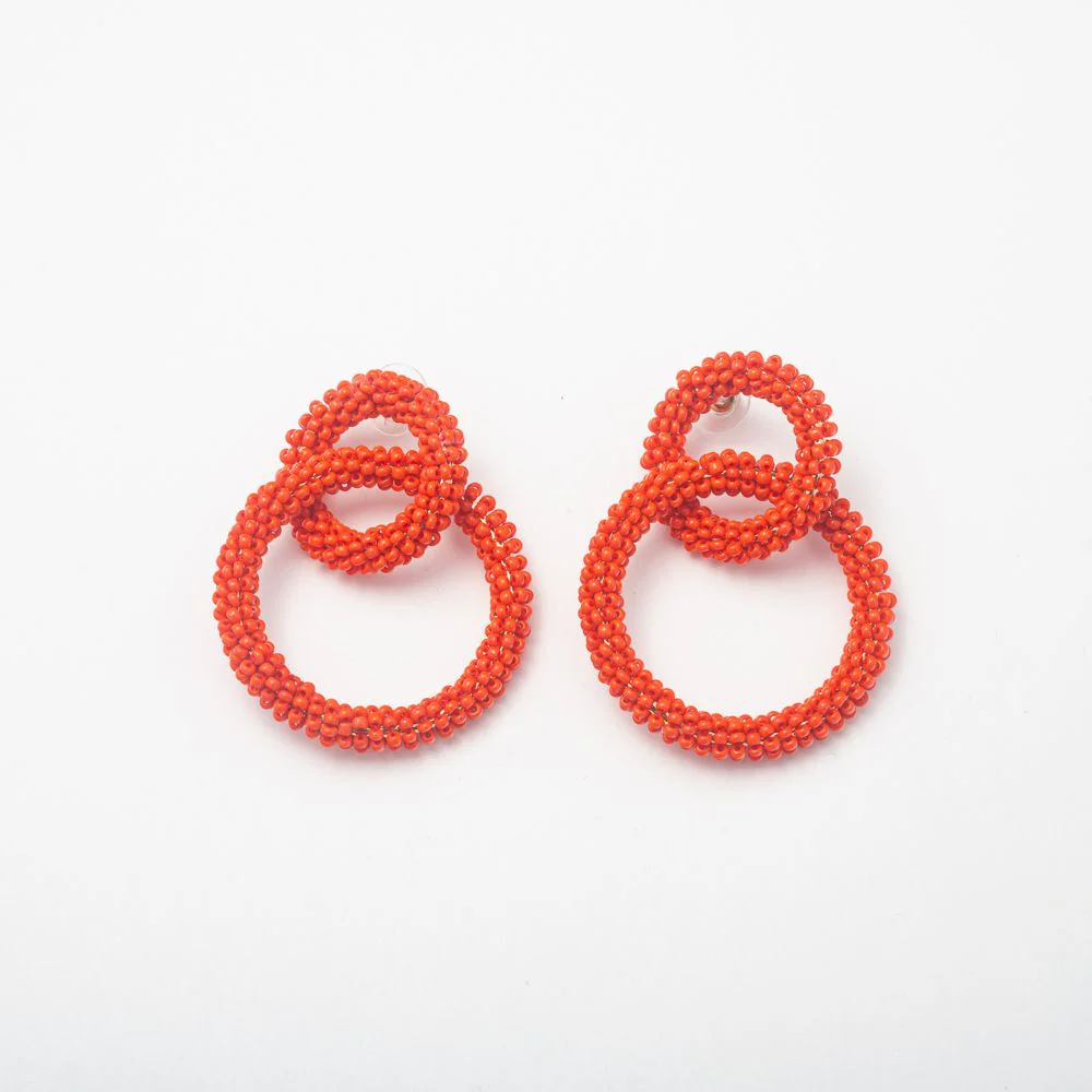 Red Beaded Hoops